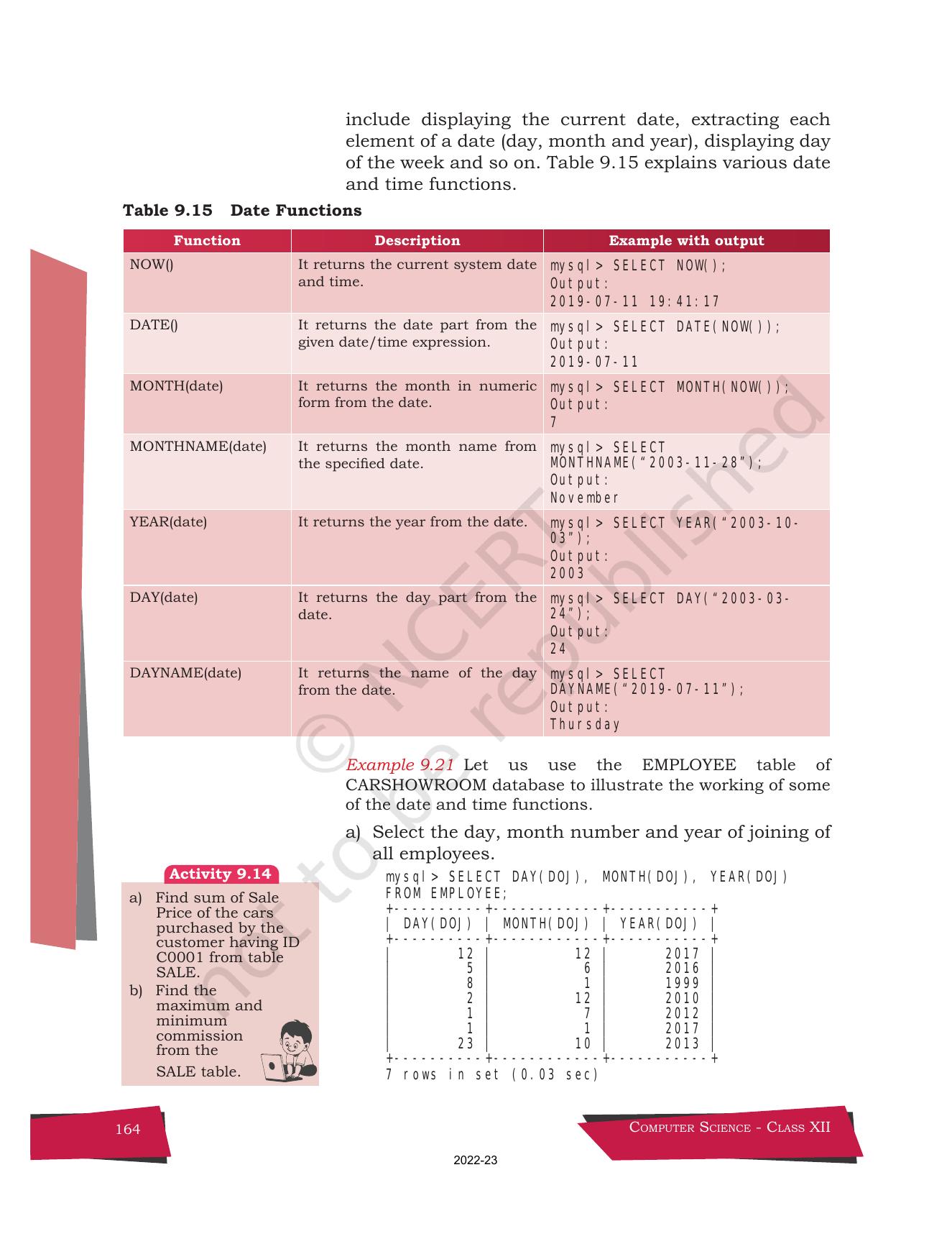 NCERT Book for Class 12 Computer Science Chapter 9 Structured Query Language(SQL) - Page 34