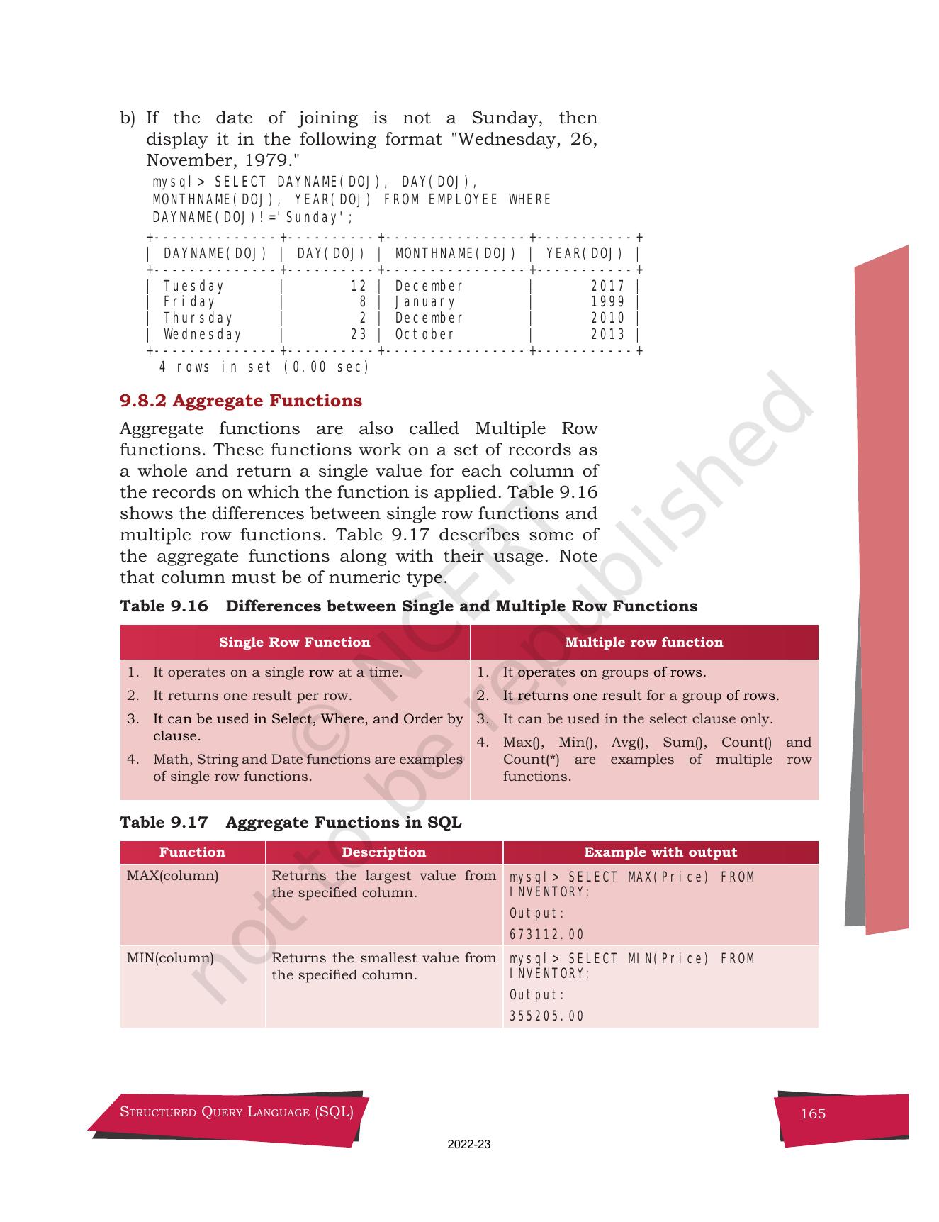 NCERT Book for Class 12 Computer Science Chapter 9 Structured Query Language(SQL) - Page 35