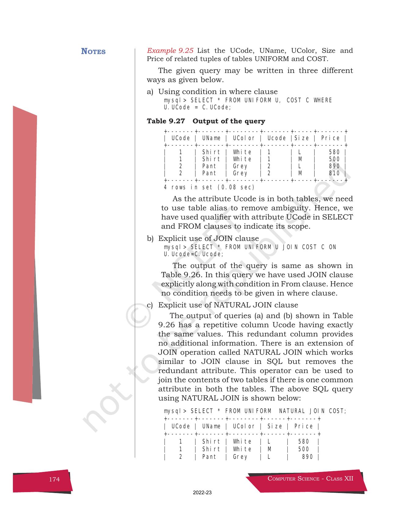 NCERT Book for Class 12 Computer Science Chapter 9 Structured Query Language(SQL) - Page 44
