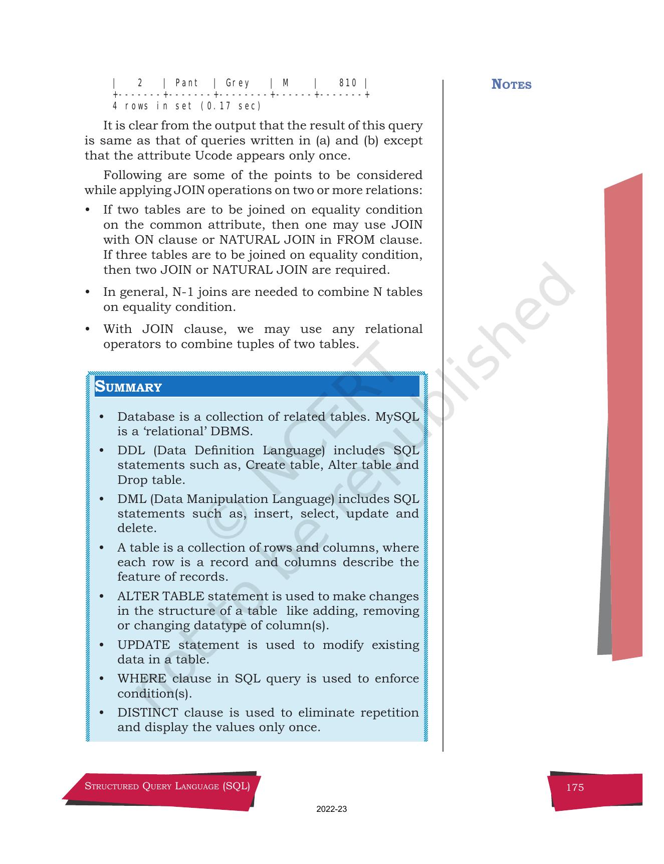 NCERT Book for Class 12 Computer Science Chapter 9 Structured Query Language(SQL) - Page 45