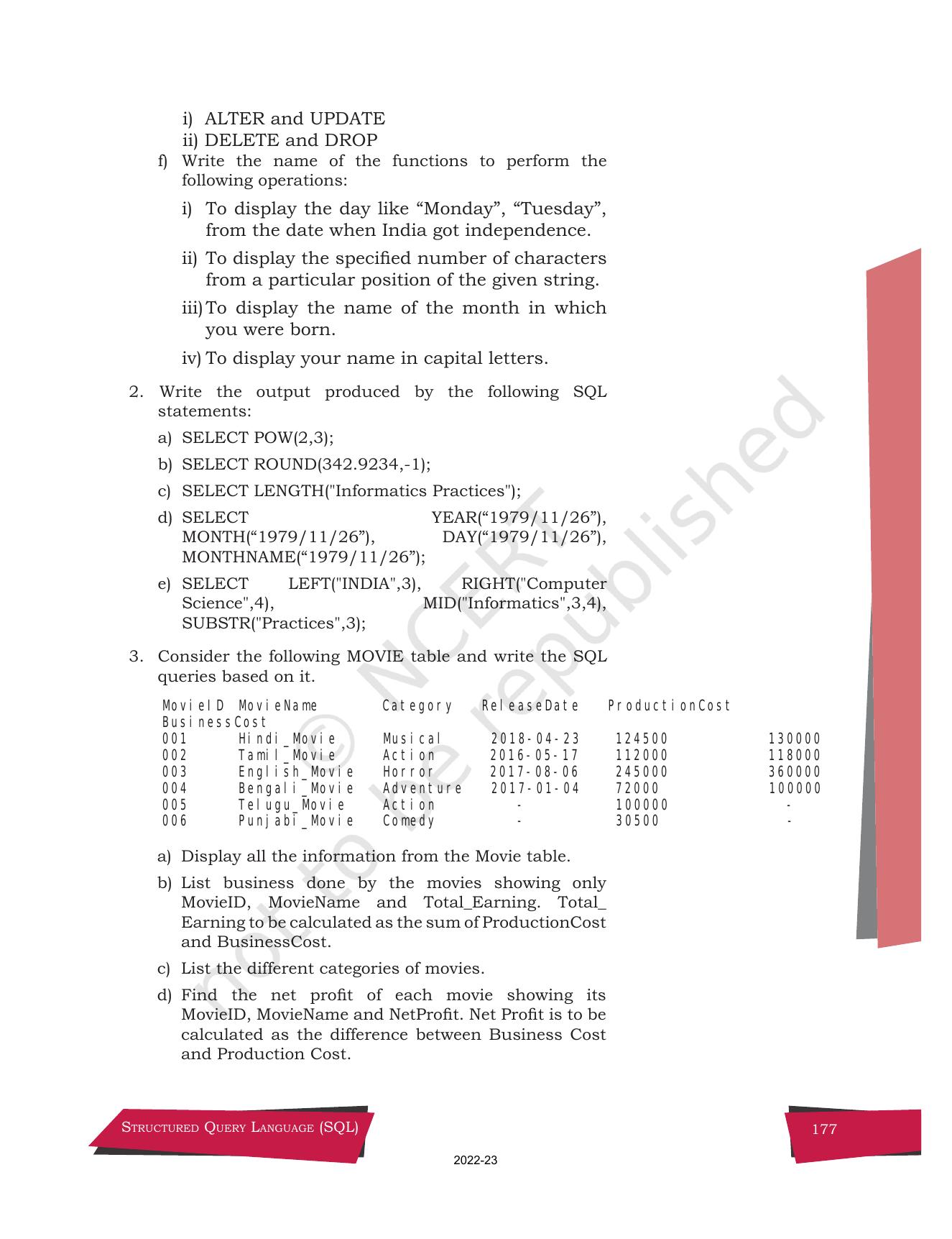 NCERT Book for Class 12 Computer Science Chapter 9 Structured Query Language(SQL) - Page 47