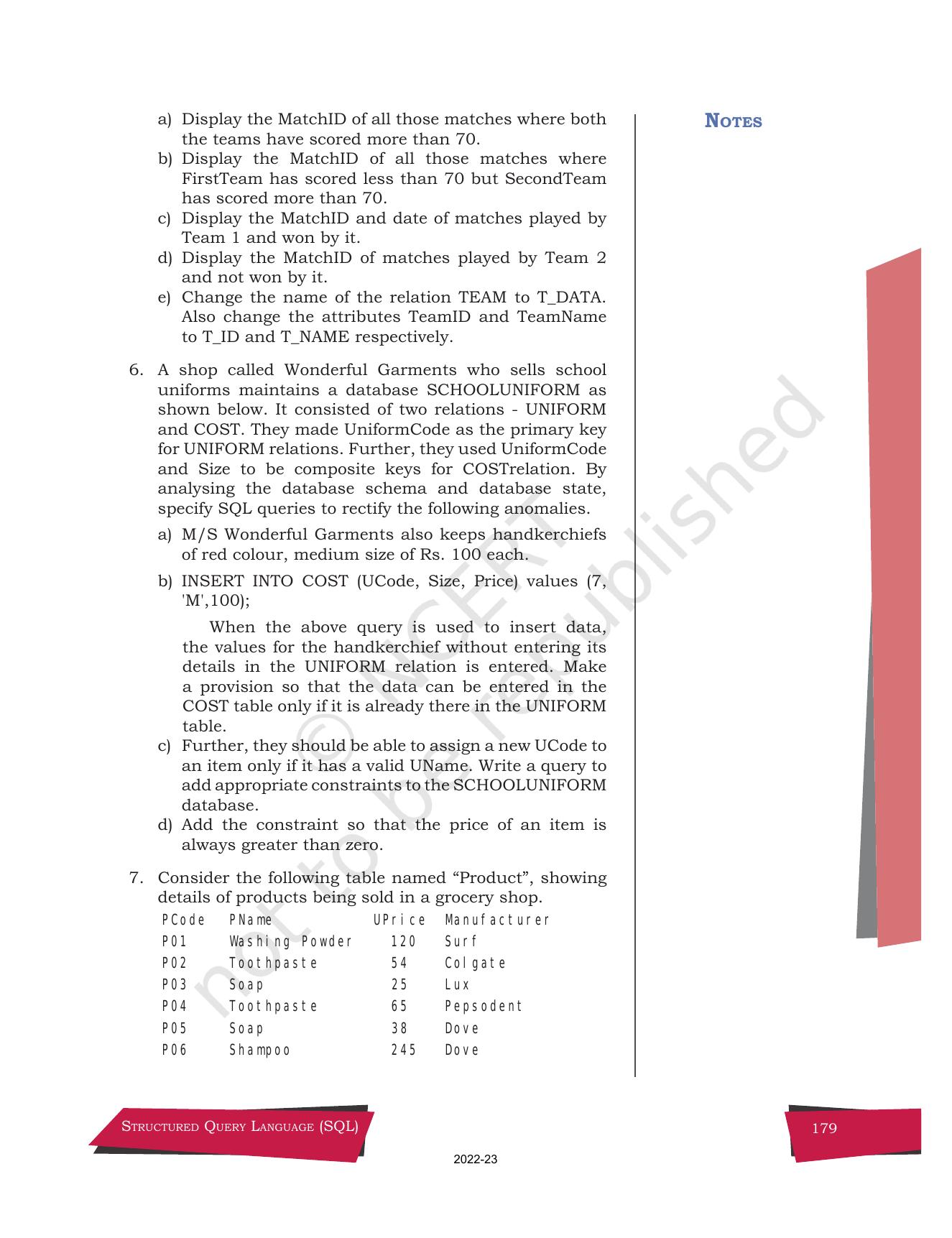 NCERT Book for Class 12 Computer Science Chapter 9 Structured Query Language(SQL) - Page 49