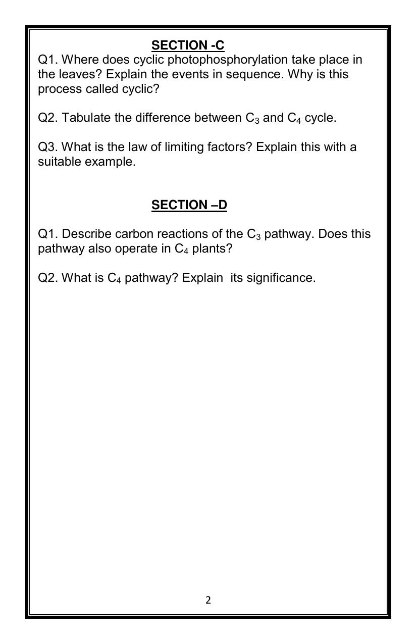 CBSE Worksheets for Class 11 Biology Photosynthesis in Higher Plants Assignment - Page 2