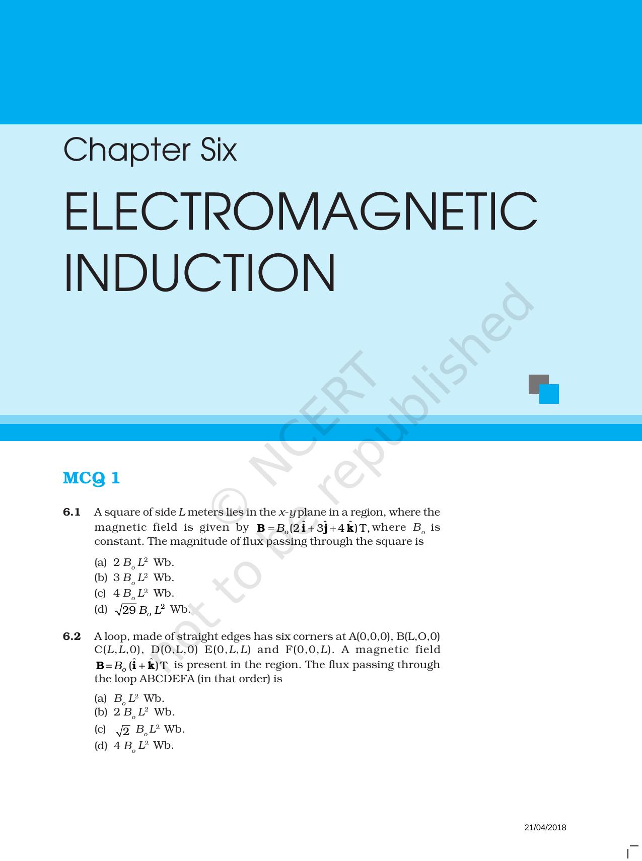 NCERT Exemplar Book For Class 12 Physics Chapter 6 Electromagnetic ...