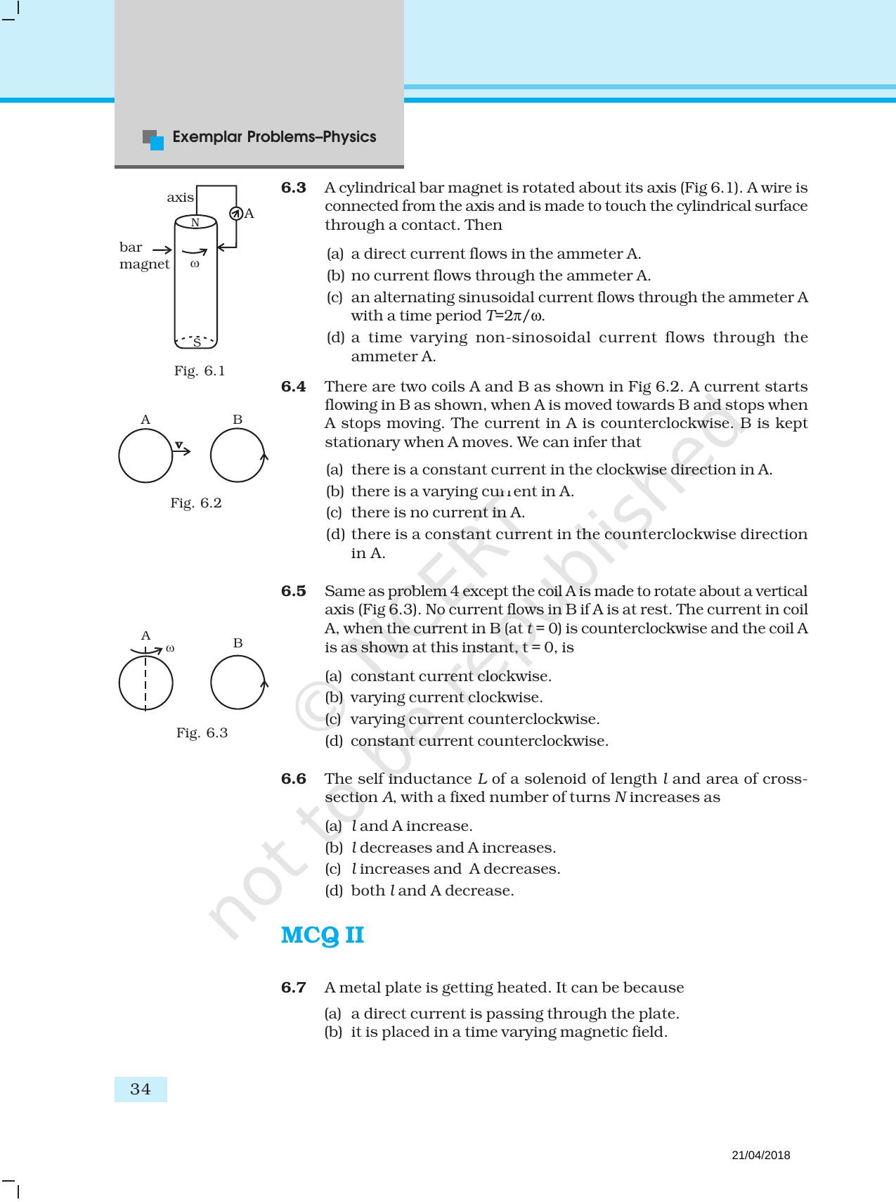 NCERT Exemplar Book For Class 12 Physics Chapter 6 Electromagnetic ...