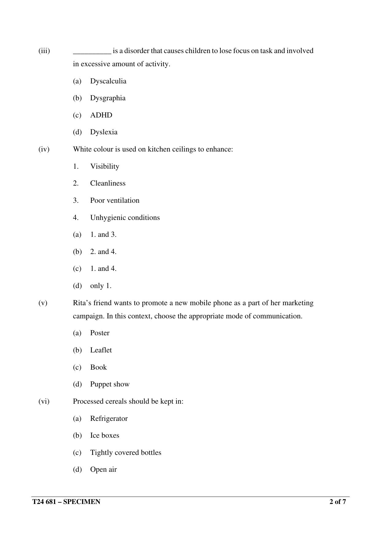 ICSE Class 10  2024 Home Science Sample Paper - Page 2