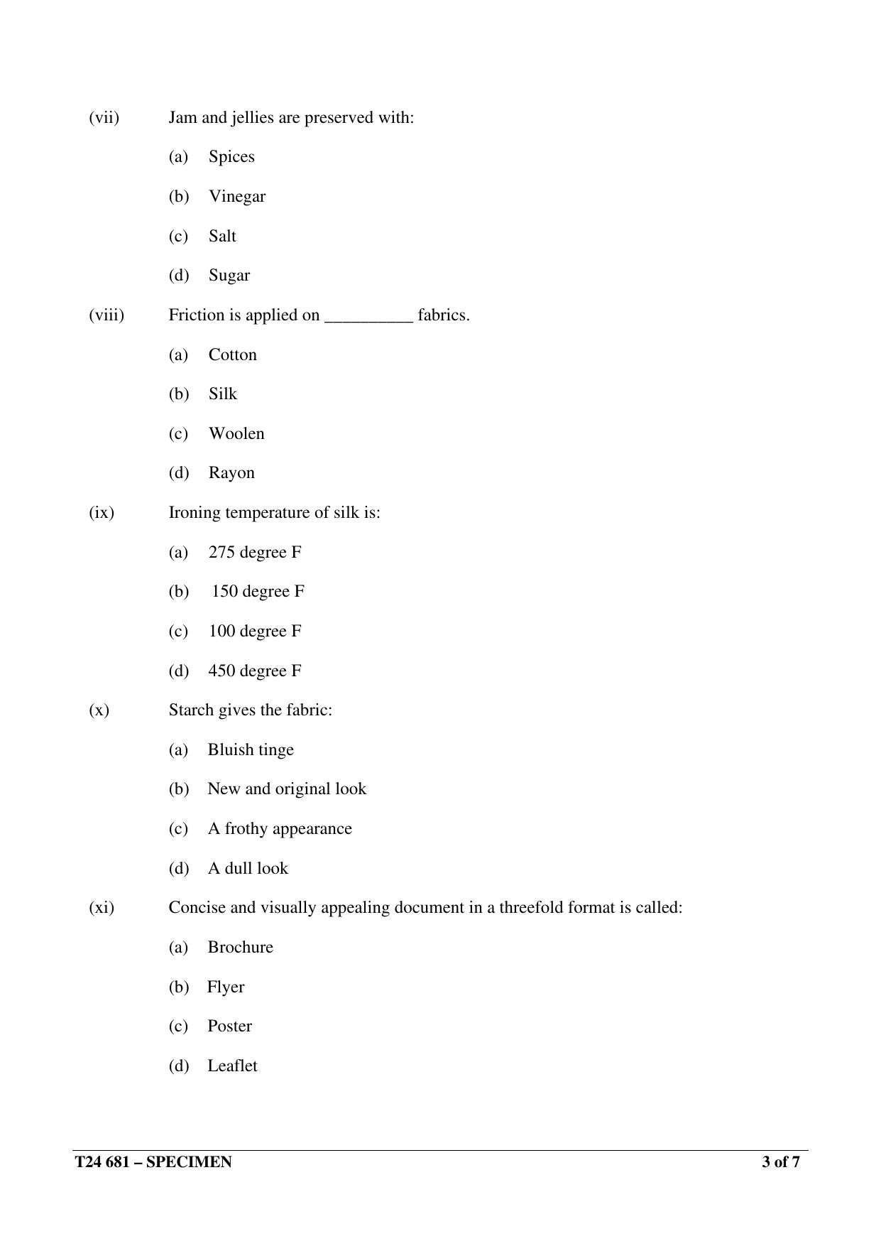 ICSE Class 10  2024 Home Science Sample Paper - Page 3