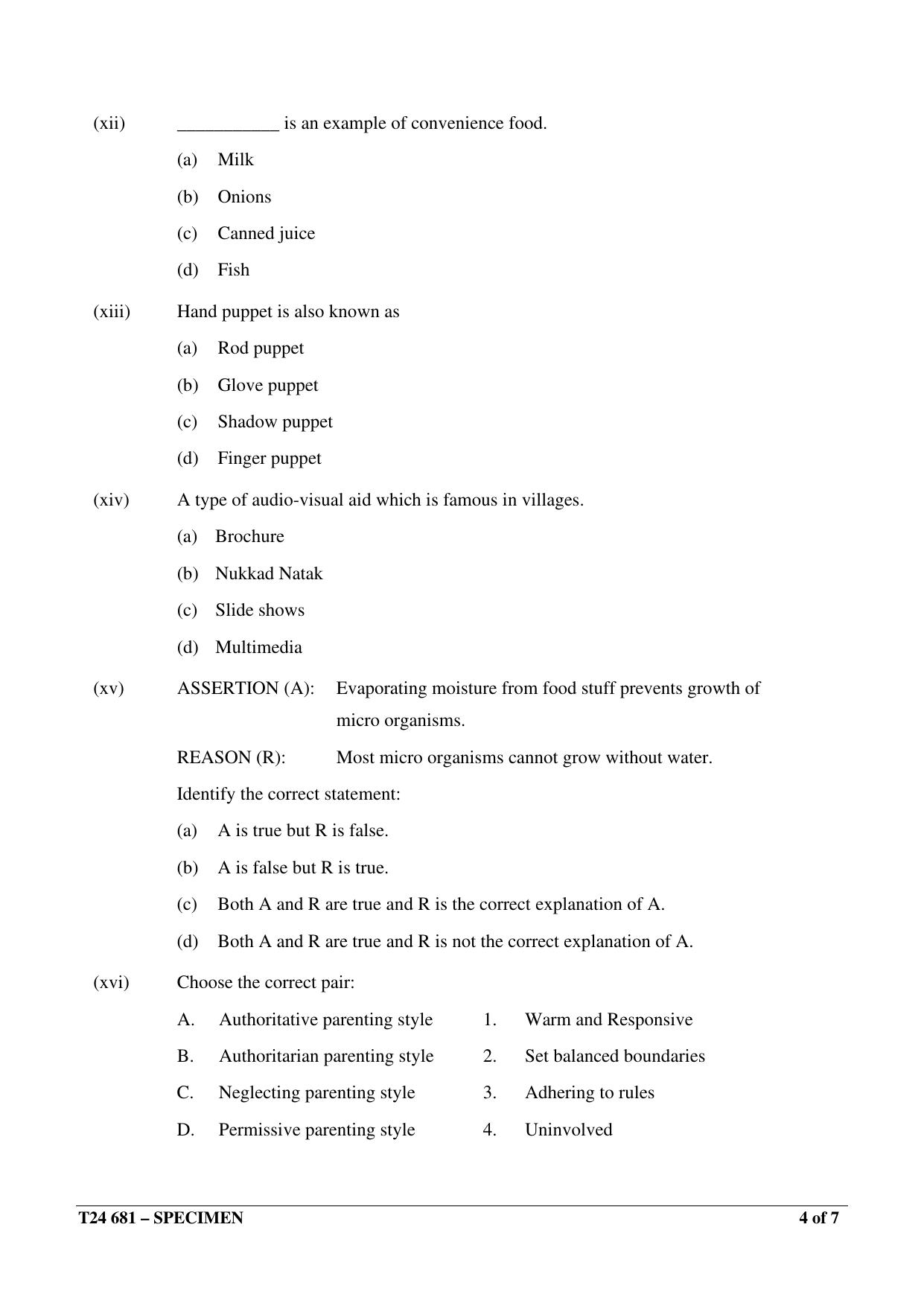 ICSE Class 10  2024 Home Science Sample Paper - Page 4