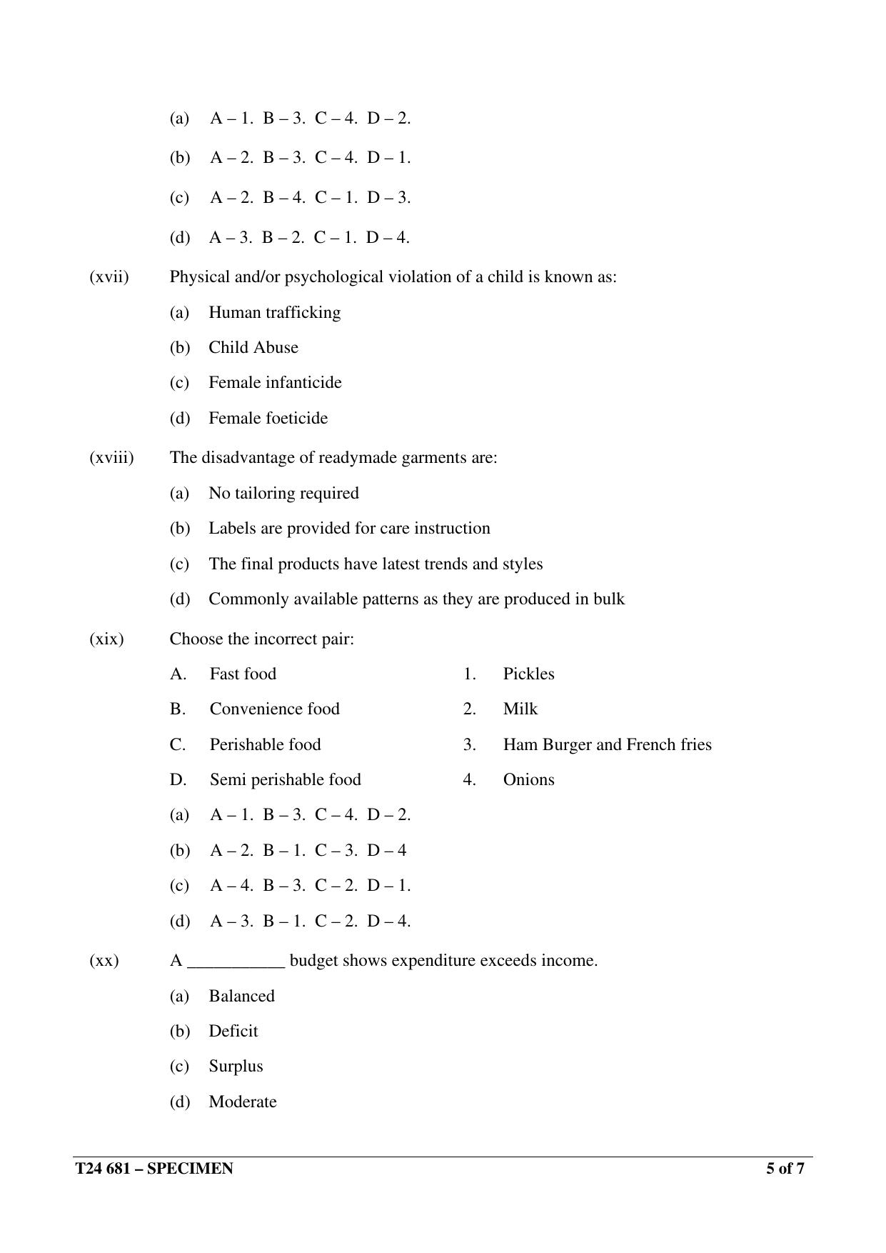 ICSE Class 10  2024 Home Science Sample Paper - Page 5