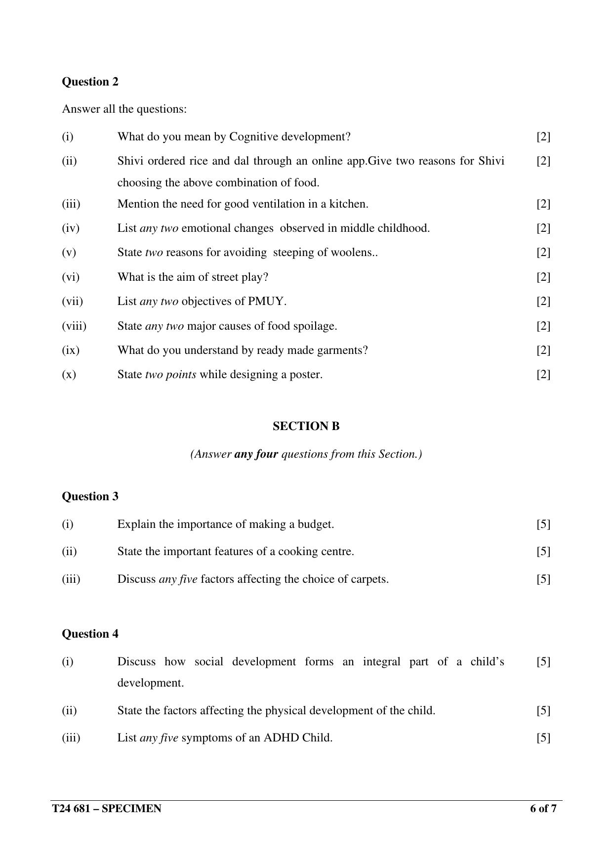 ICSE Class 10  2024 Home Science Sample Paper - Page 6