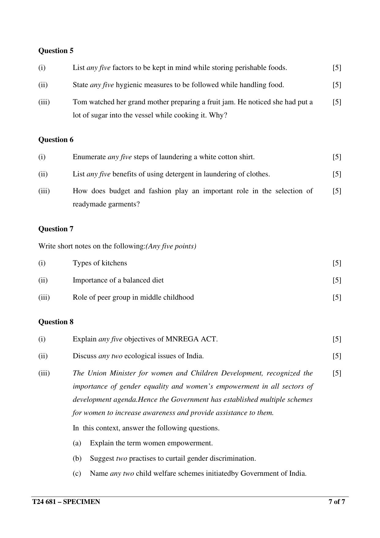 ICSE Class 10  2024 Home Science Sample Paper - Page 7
