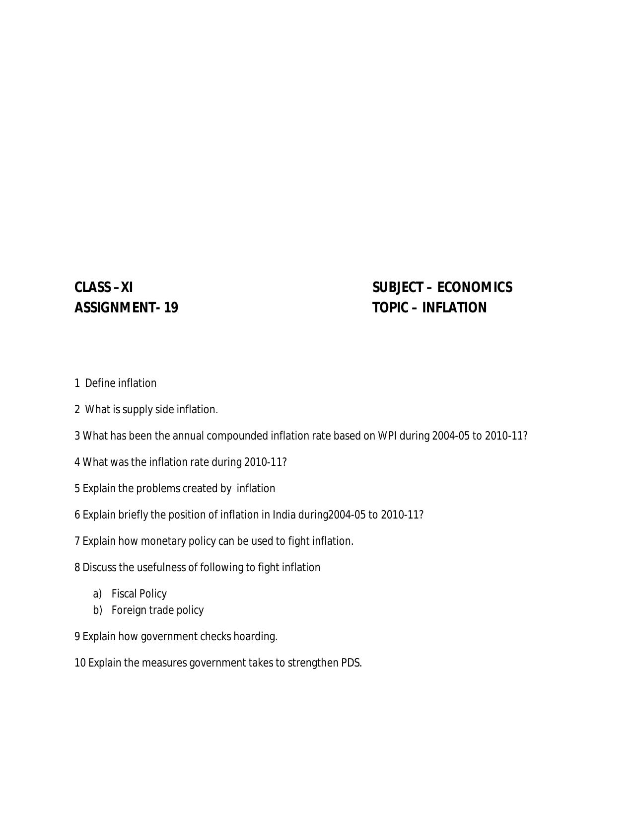 CBSE Worksheets for Class 11 Economics Assignment 19 - Page 1