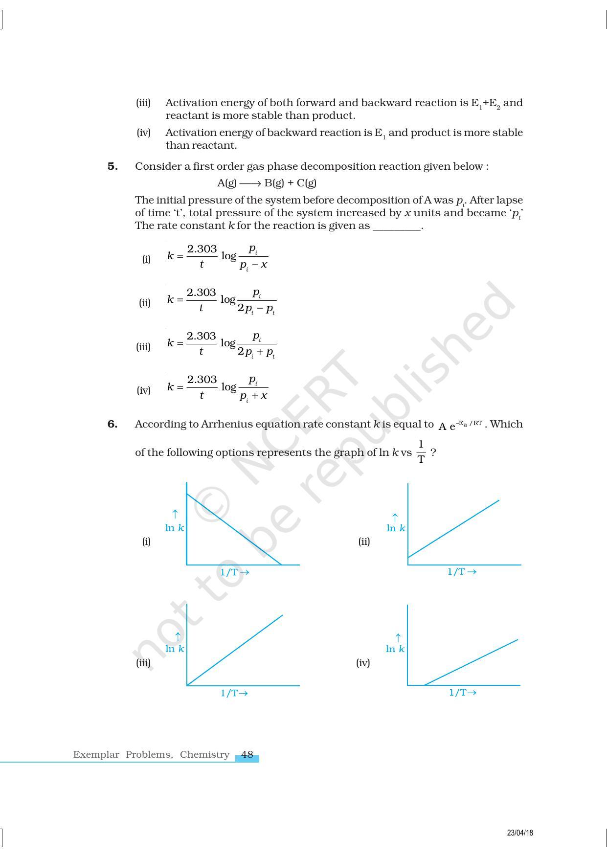 NCERT Exemplar Book For Class 12 Chemistry Chapter 4 Chemical Kinetics