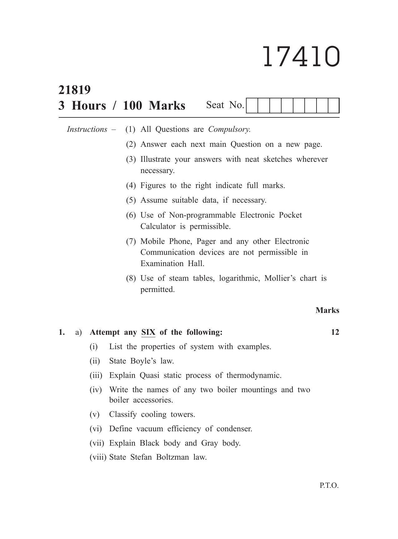 MSBTE Summer Question Paper 2019 - THERMAL ENGINEERING - Page 1