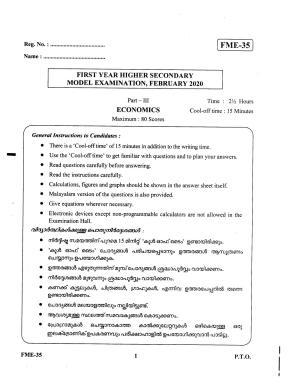 Kerala Plus One 2020 Economics Question Papers (Model)