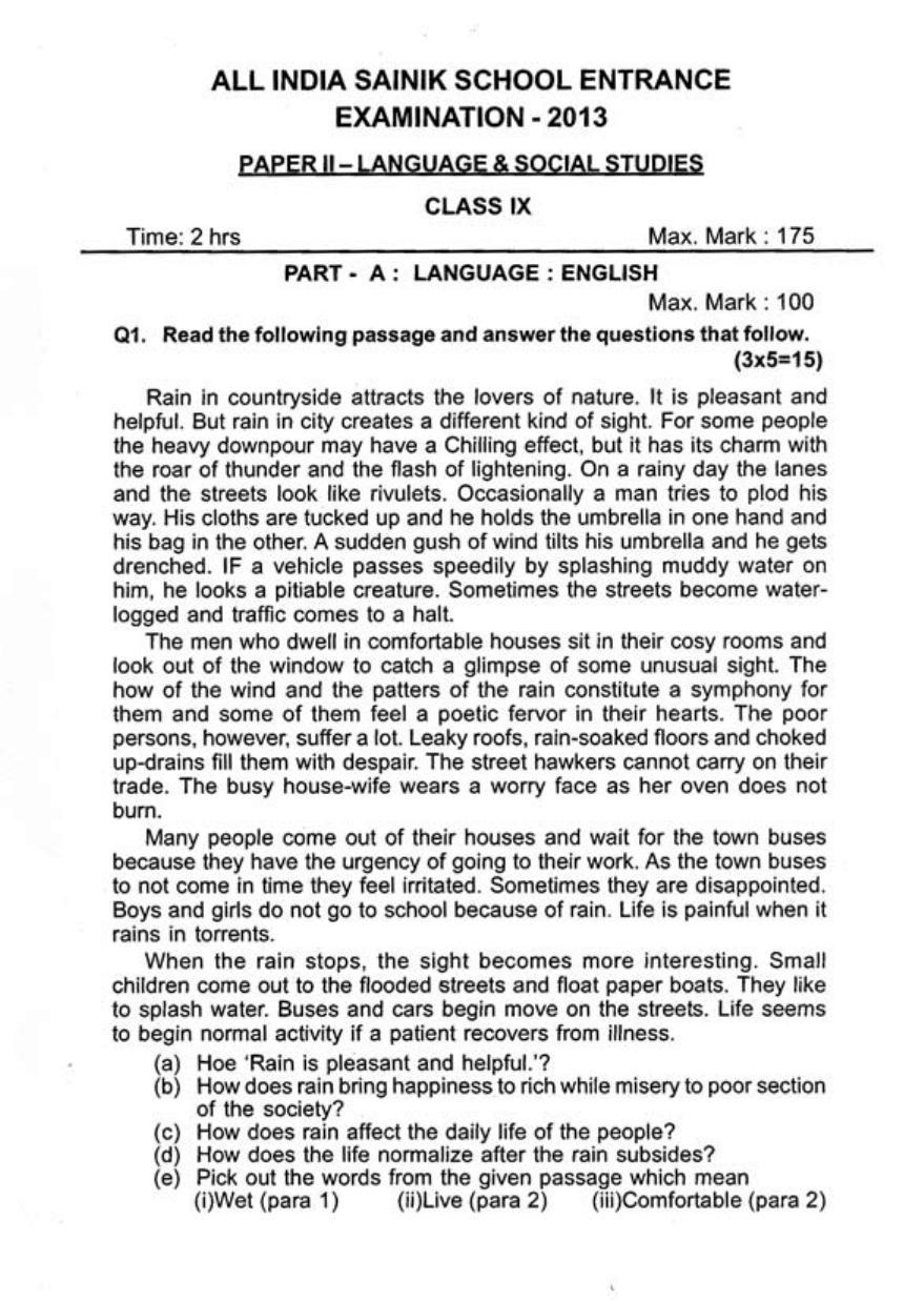 9th class question paper essay 2