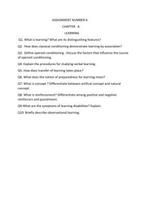 CBSE Worksheets for Class 11 Psychology Learning Assignment 2