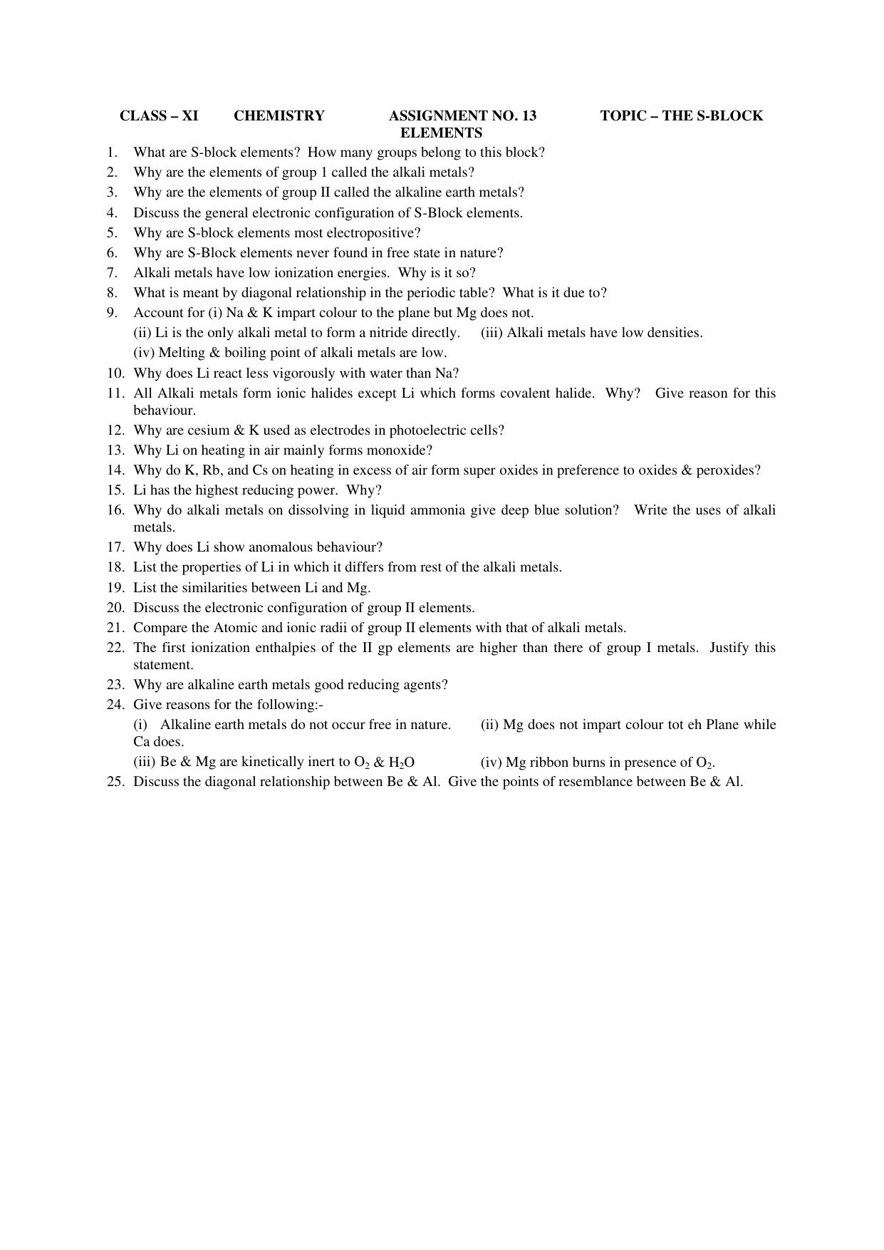 CBSE Worksheets for Class 11 Chemistry Assignment 14 - Page 1