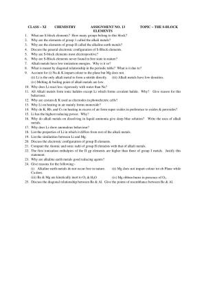 CBSE Worksheets for Class 11 Chemistry Assignment 14