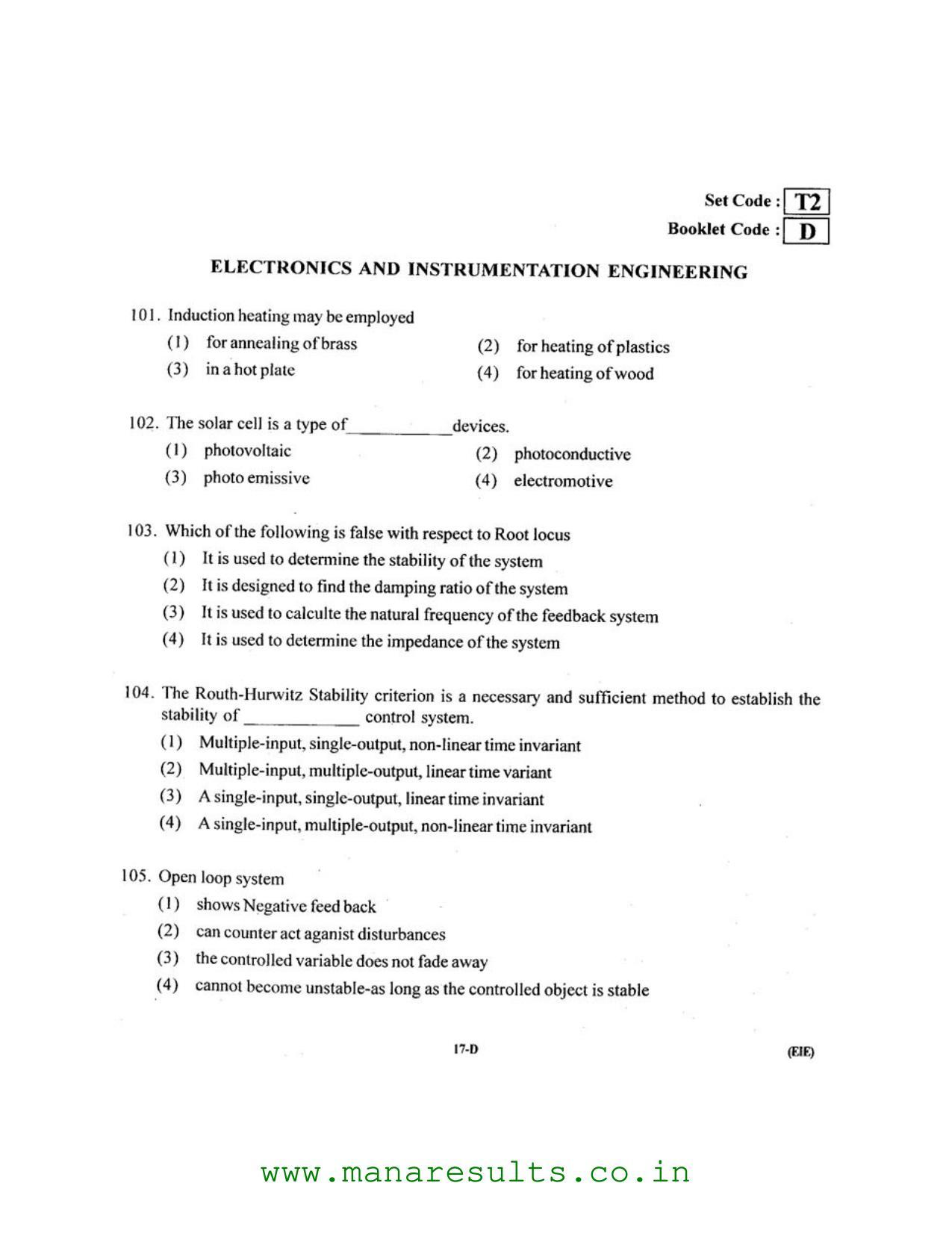 AP ECET 2016 Electronics and Instrumentation Engineering Old Previous Question Papers - Page 16