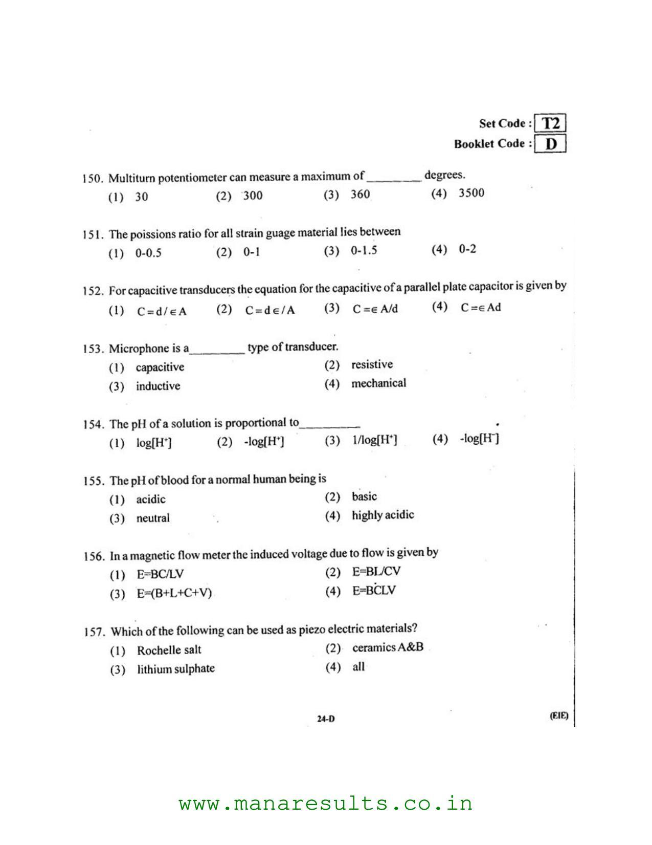 AP ECET 2016 Electronics and Instrumentation Engineering Old Previous Question Papers - Page 23