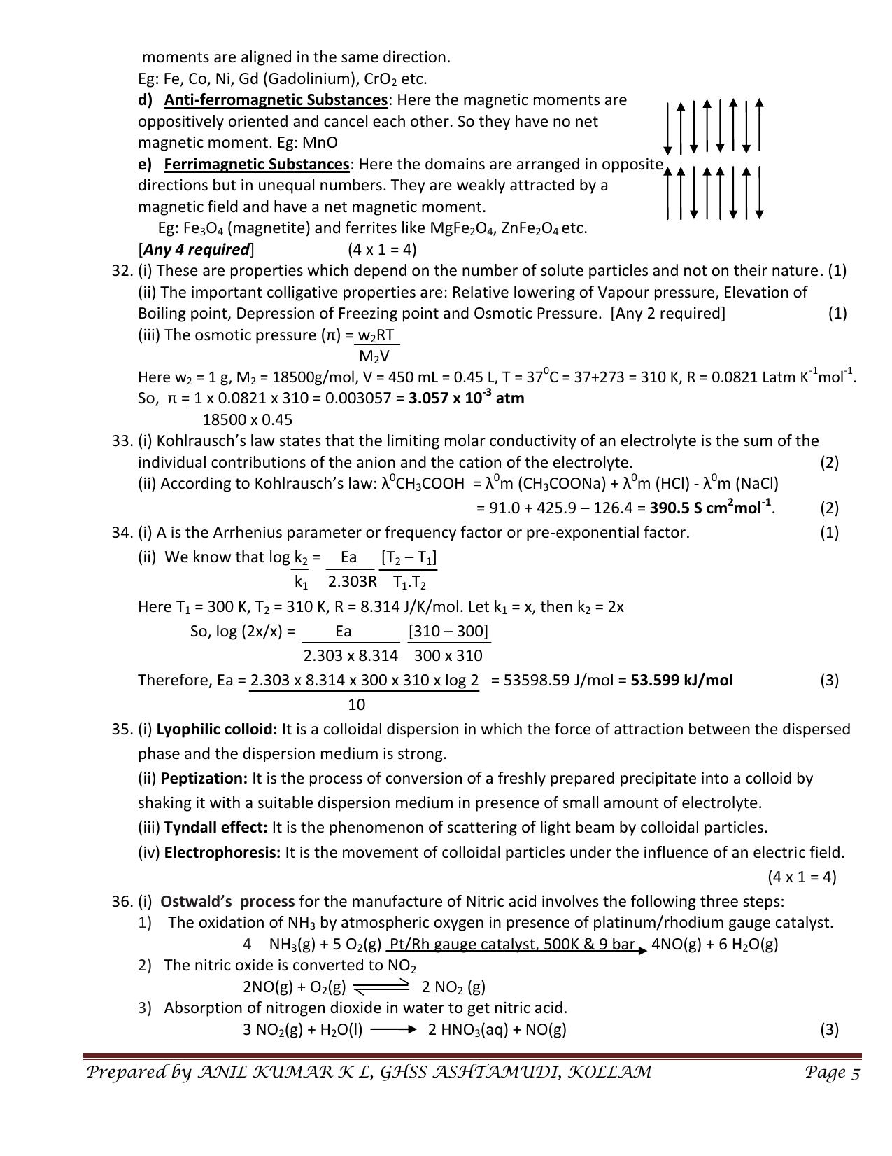 Kerala Plus Two 2021 Chemistry Model Answer Key - Page 5