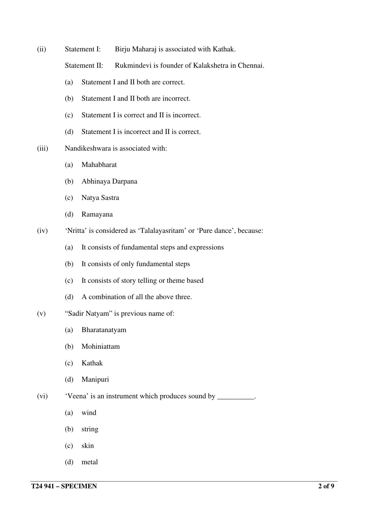 ICSE Class 10  2024 INDIAN DANCE Sample Paper - Page 2