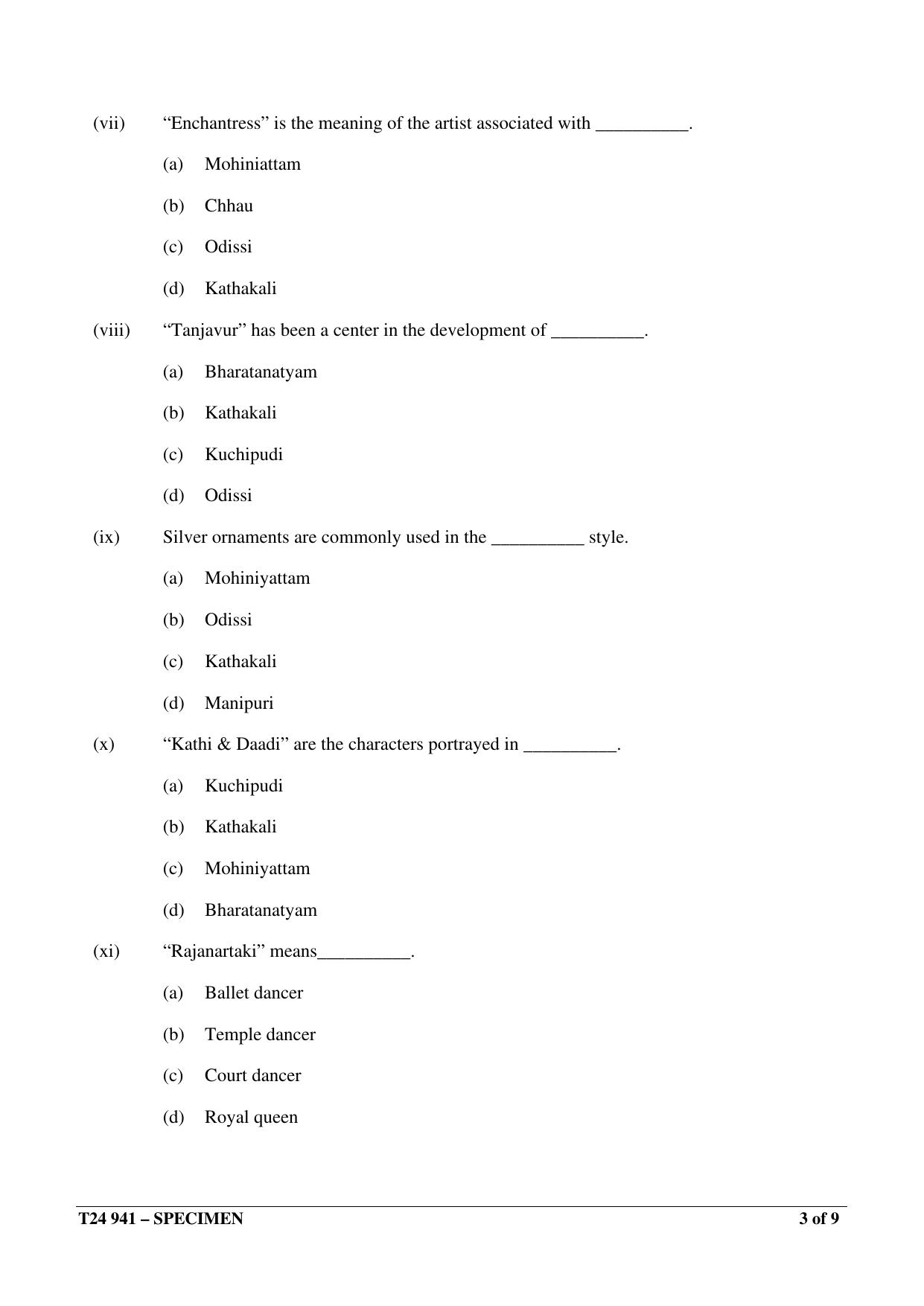 ICSE Class 10  2024 INDIAN DANCE Sample Paper - Page 3