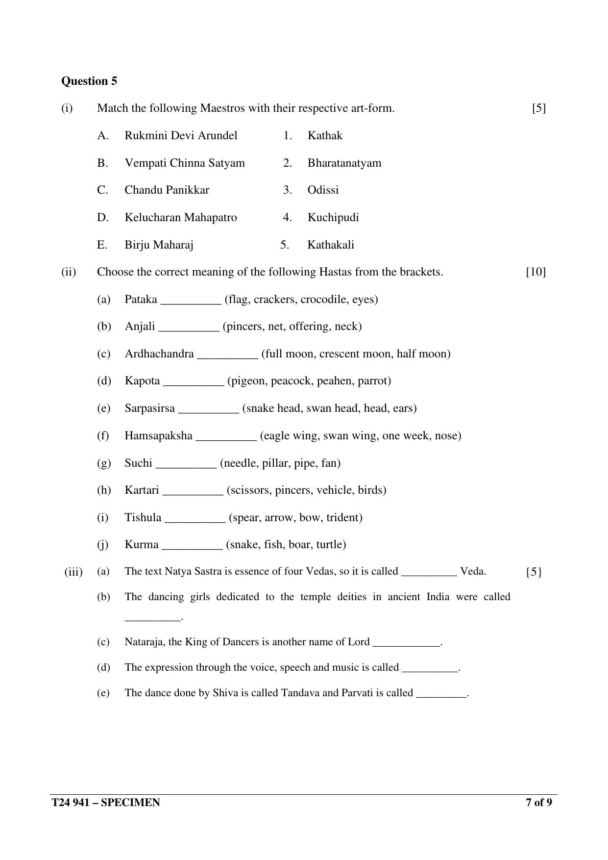 ICSE Class 10  2024 INDIAN DANCE Sample Paper - Page 7