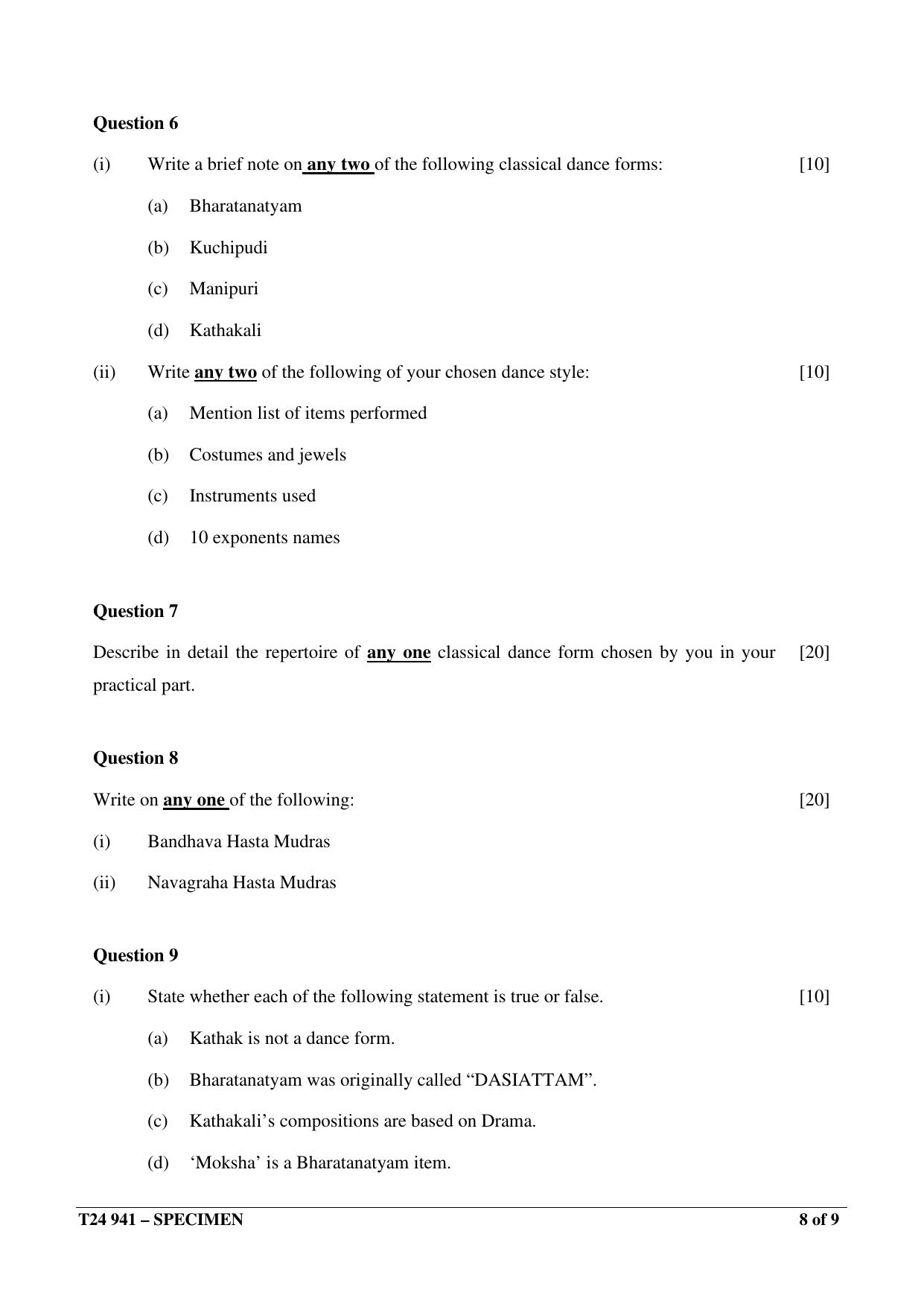 ICSE Class 10  2024 INDIAN DANCE Sample Paper - Page 8