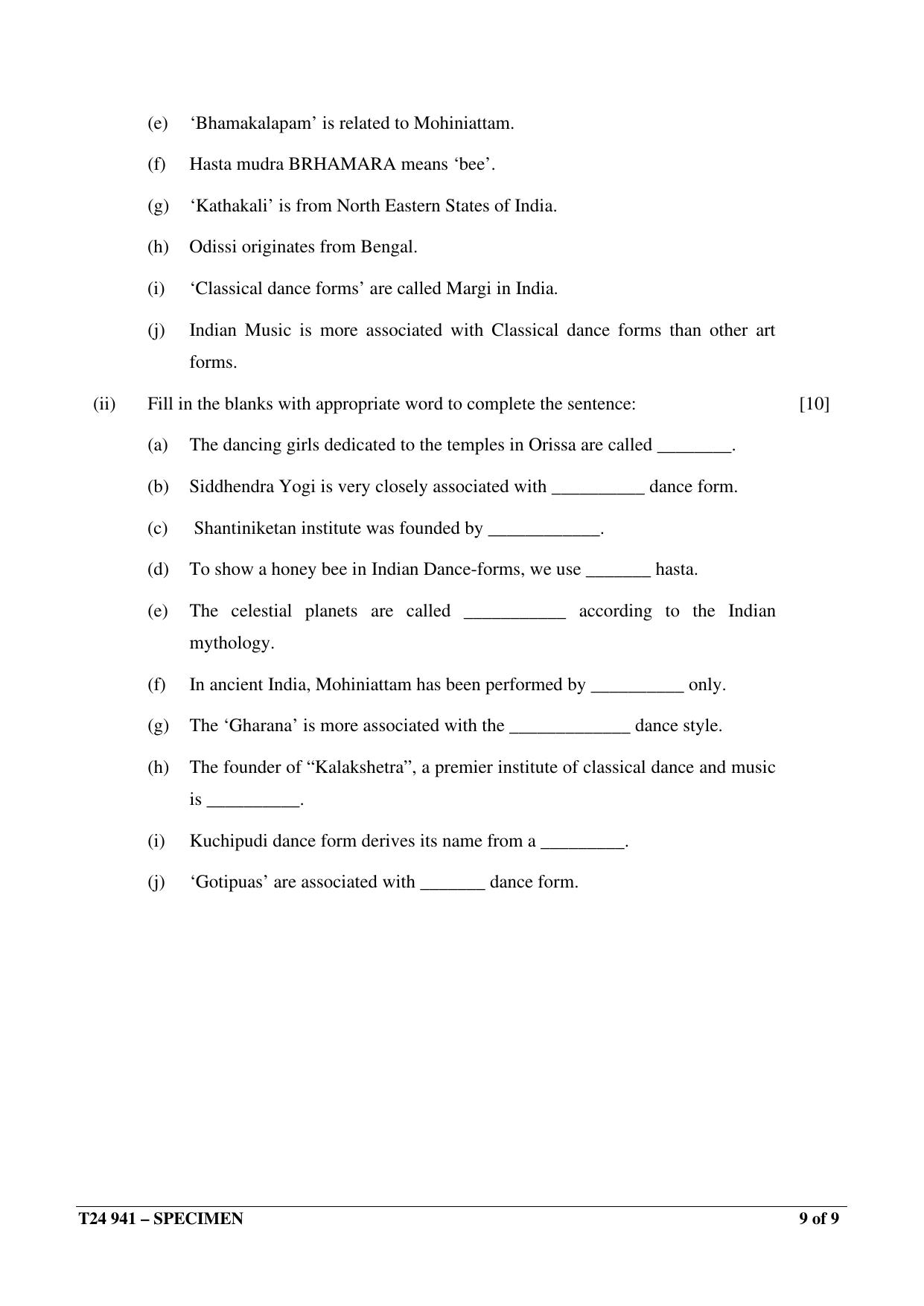 ICSE Class 10  2024 INDIAN DANCE Sample Paper - Page 9