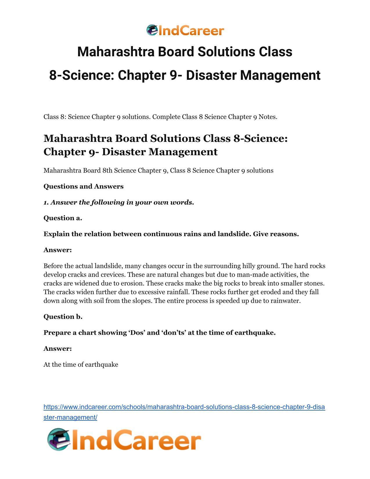 Maharashtra Board Solutions Class 8-Science: Chapter 9- Disaster ...