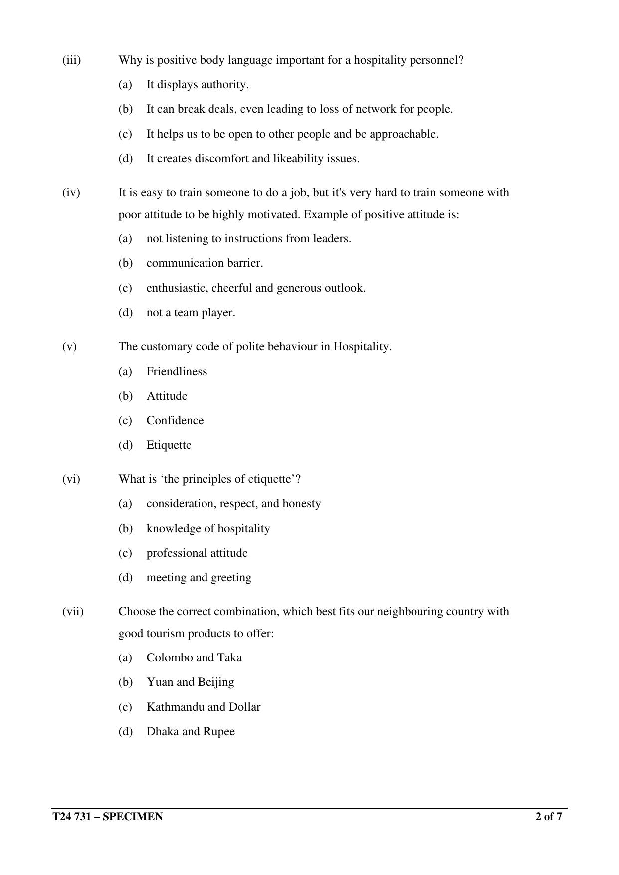 ICSE Class 10  2024 HOSPITALITY MANAGEMENT Sample Paper - Page 2