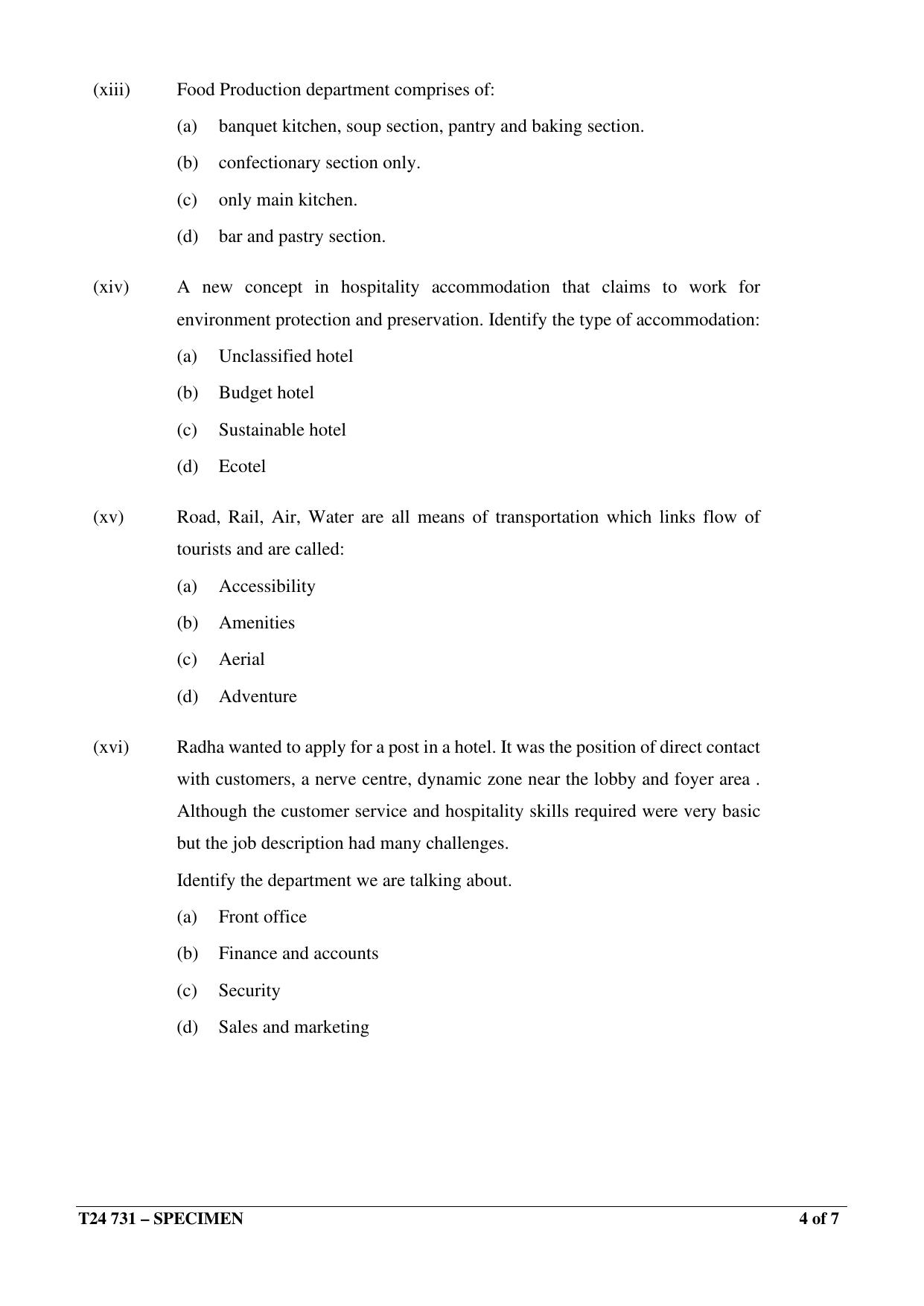 ICSE Class 10  2024 HOSPITALITY MANAGEMENT Sample Paper - Page 4