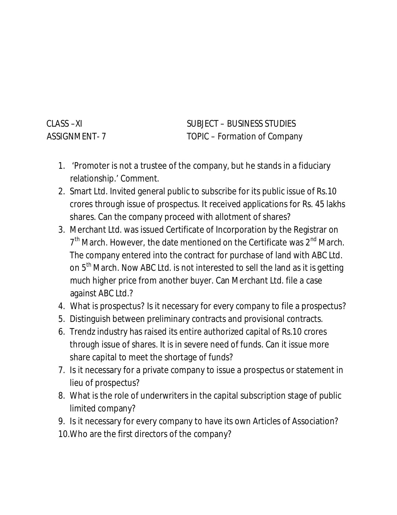 CBSE Worksheets for Class 11 Business Studies Assignment 15 - Page 1