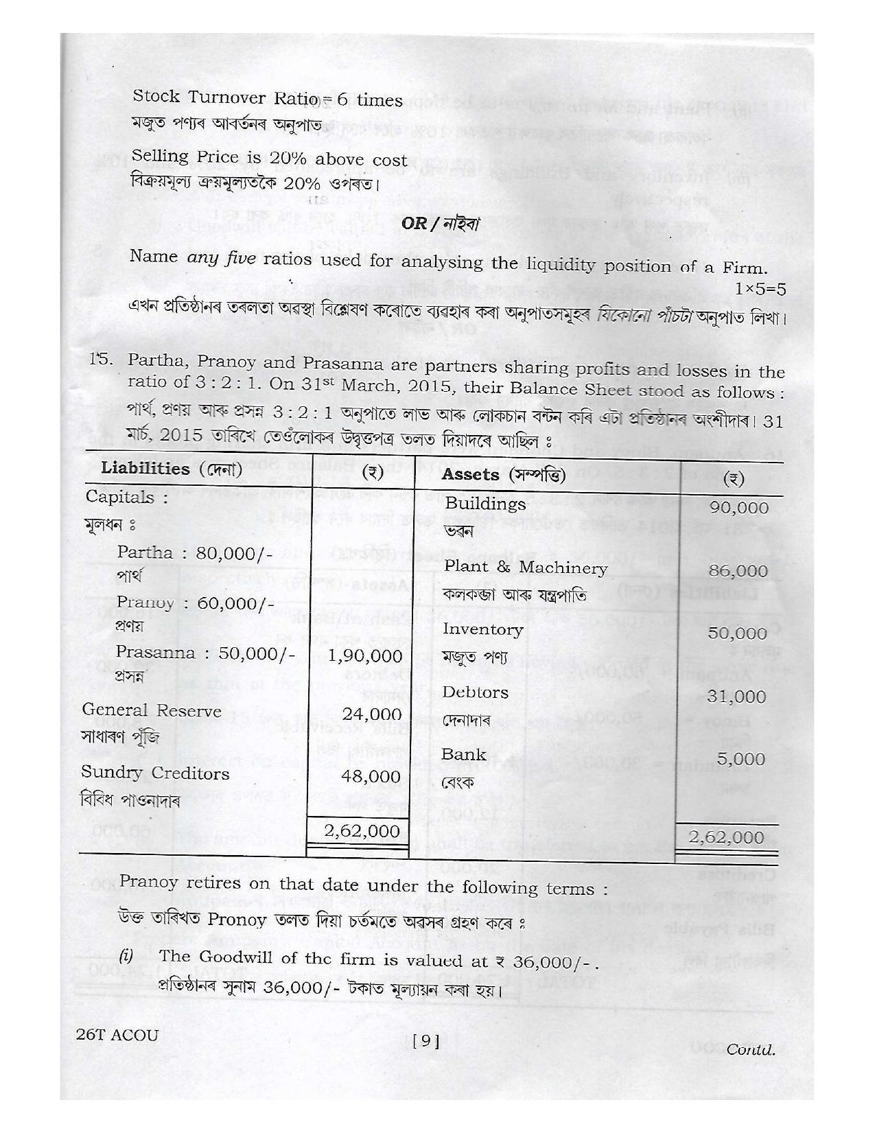 Assam HS 2nd Year Accountancy 2016 Question Paper - Page 11