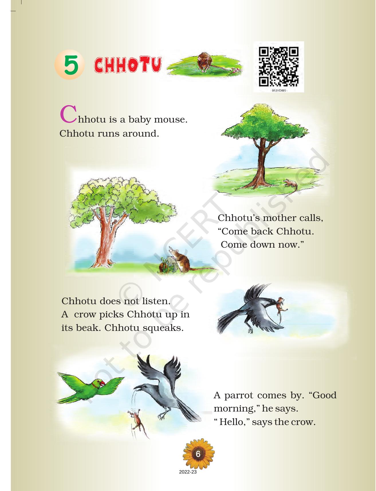NCERT Book for Class 1 English (Raindrop):Unit 5-Chhotu - Page 1