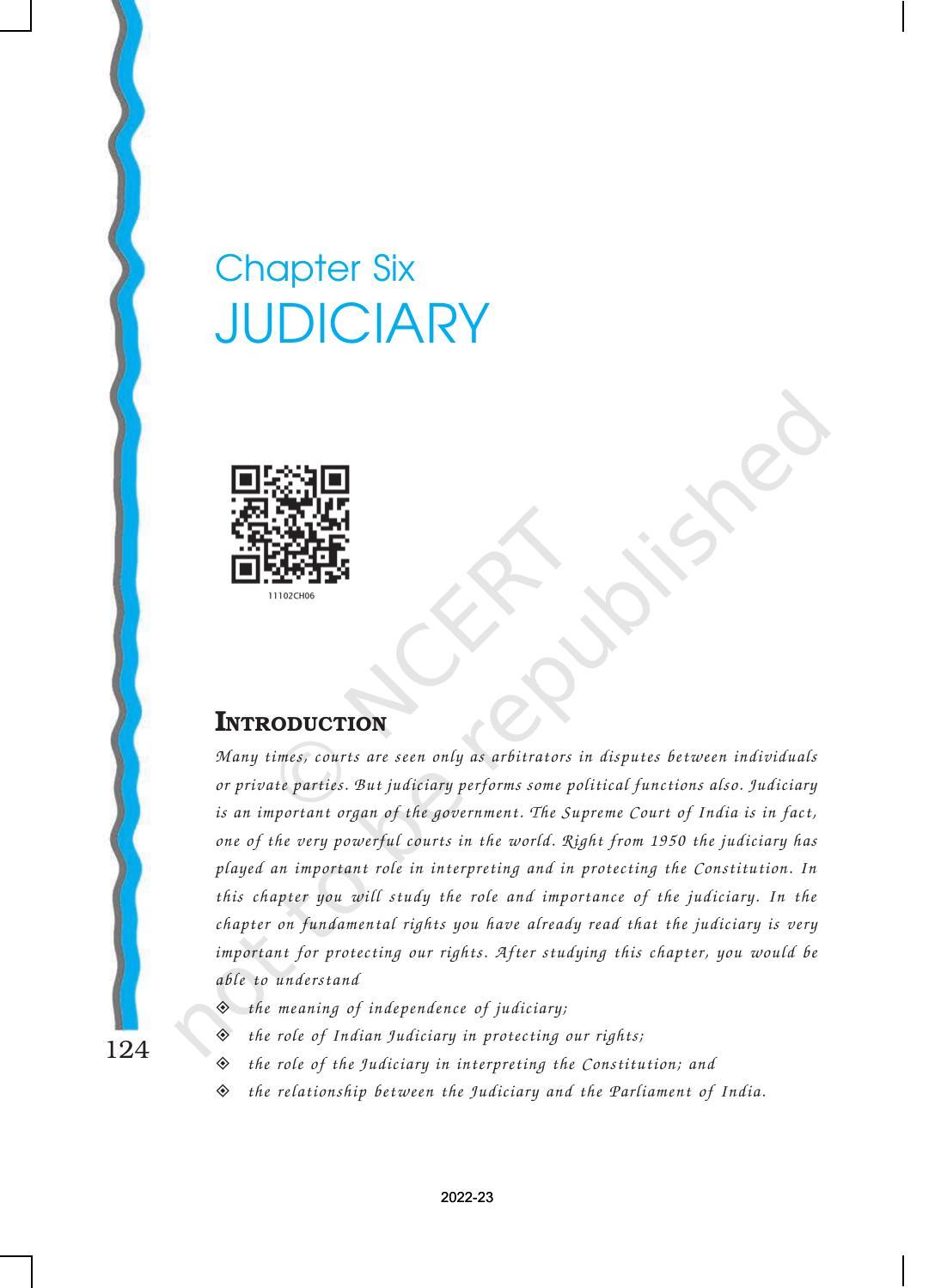 NCERT Book for Class 11 Political Science (Indian Constitution at Work) Chapter 6 Judiciary - Page 1