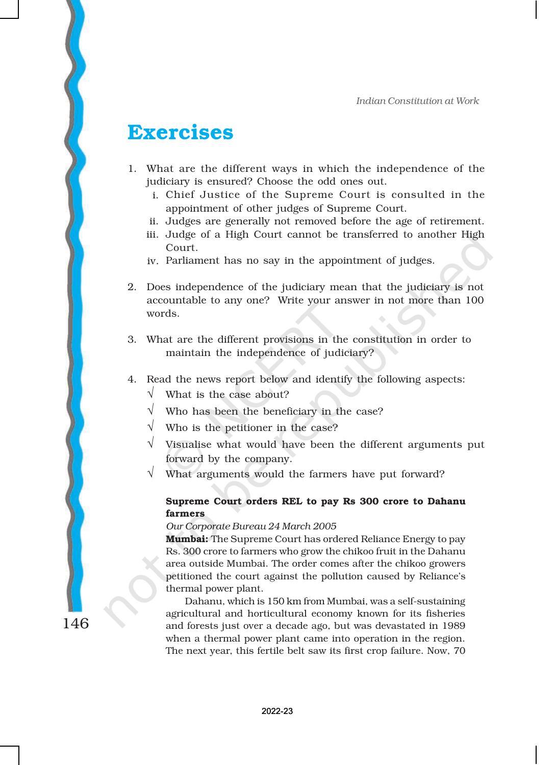 NCERT Book for Class 11 Political Science (Indian Constitution at Work) Chapter 6 Judiciary - Page 23