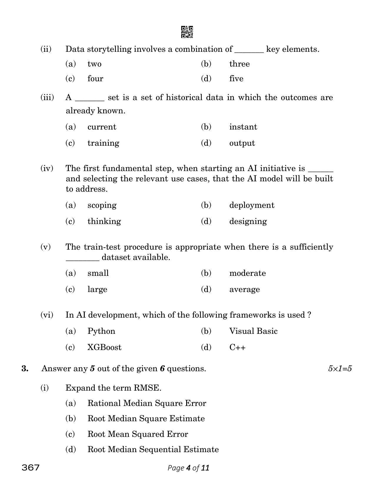 CBSE Class 12 Artificial Intelligence 2023 Question Paper