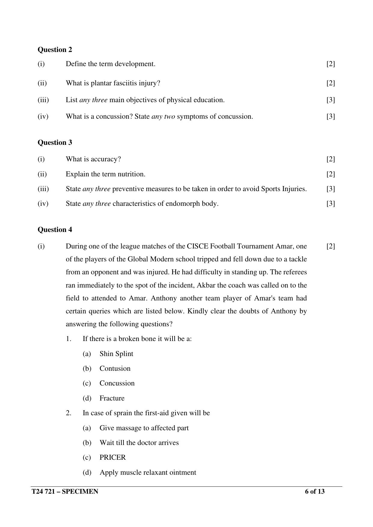 ICSE Class 10  2024 PHYSICAL EDUCATION Sample Paper - Page 6