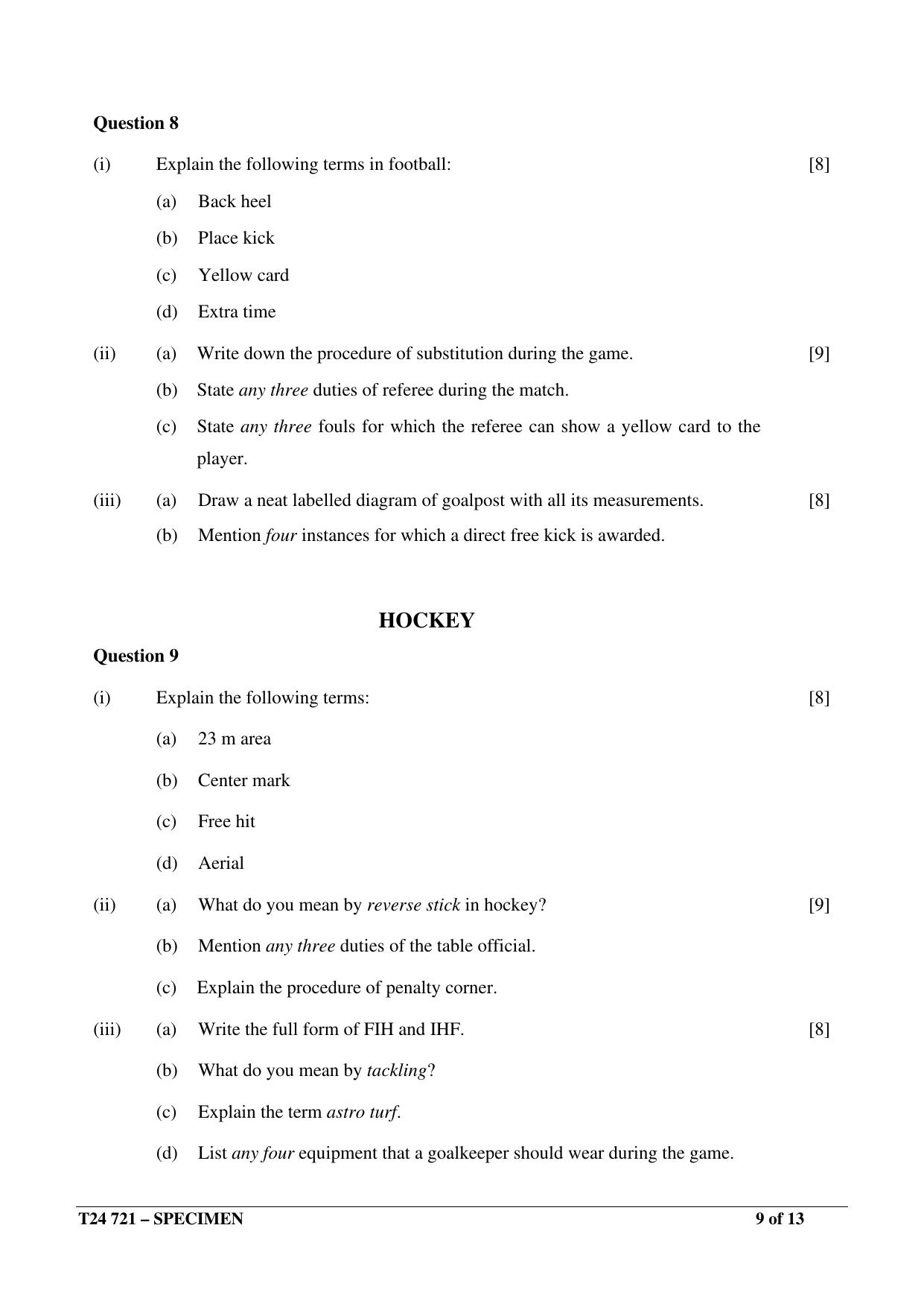 ICSE Class 10  2024 PHYSICAL EDUCATION Sample Paper - Page 9