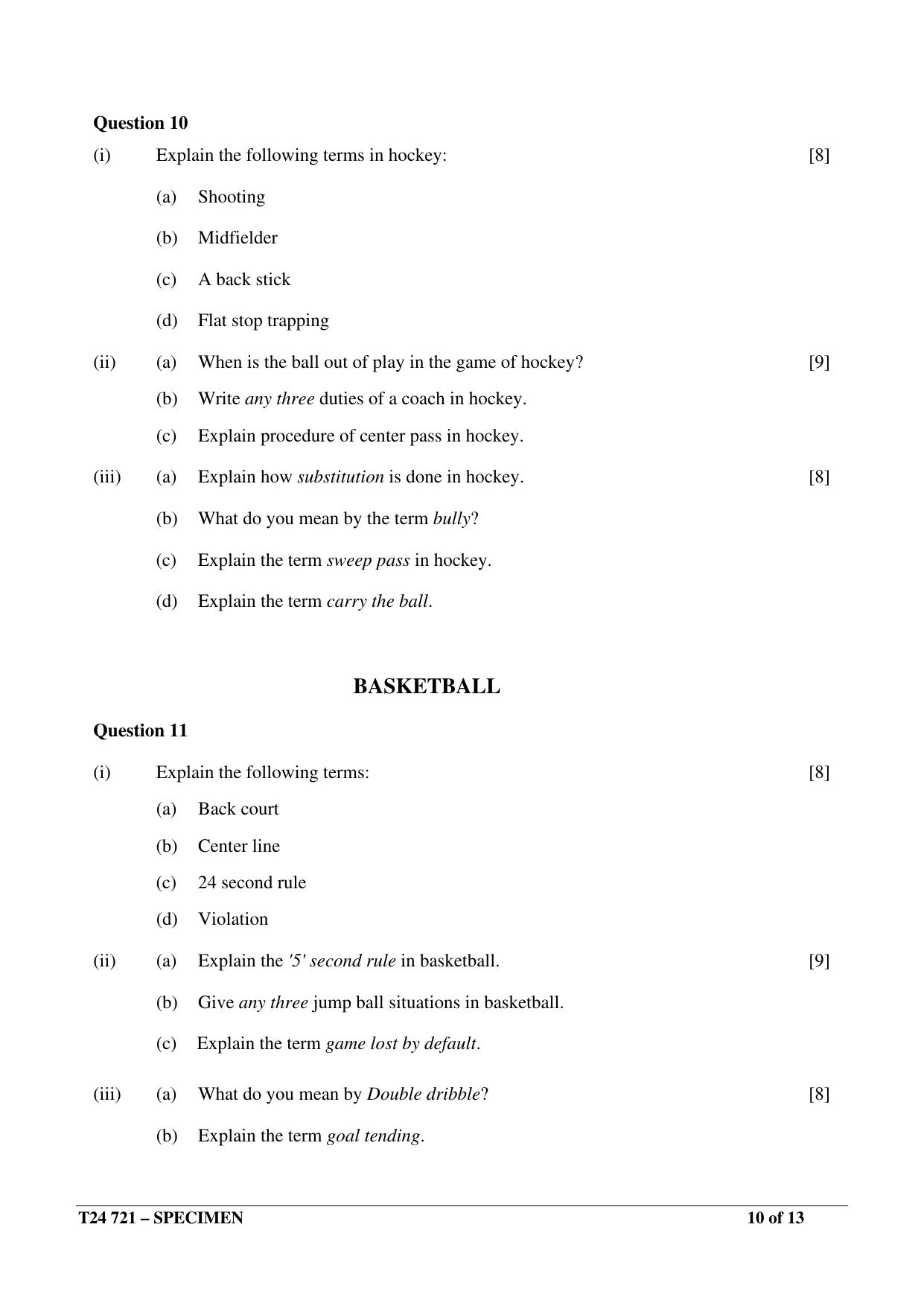 ICSE Class 10  2024 PHYSICAL EDUCATION Sample Paper - Page 10