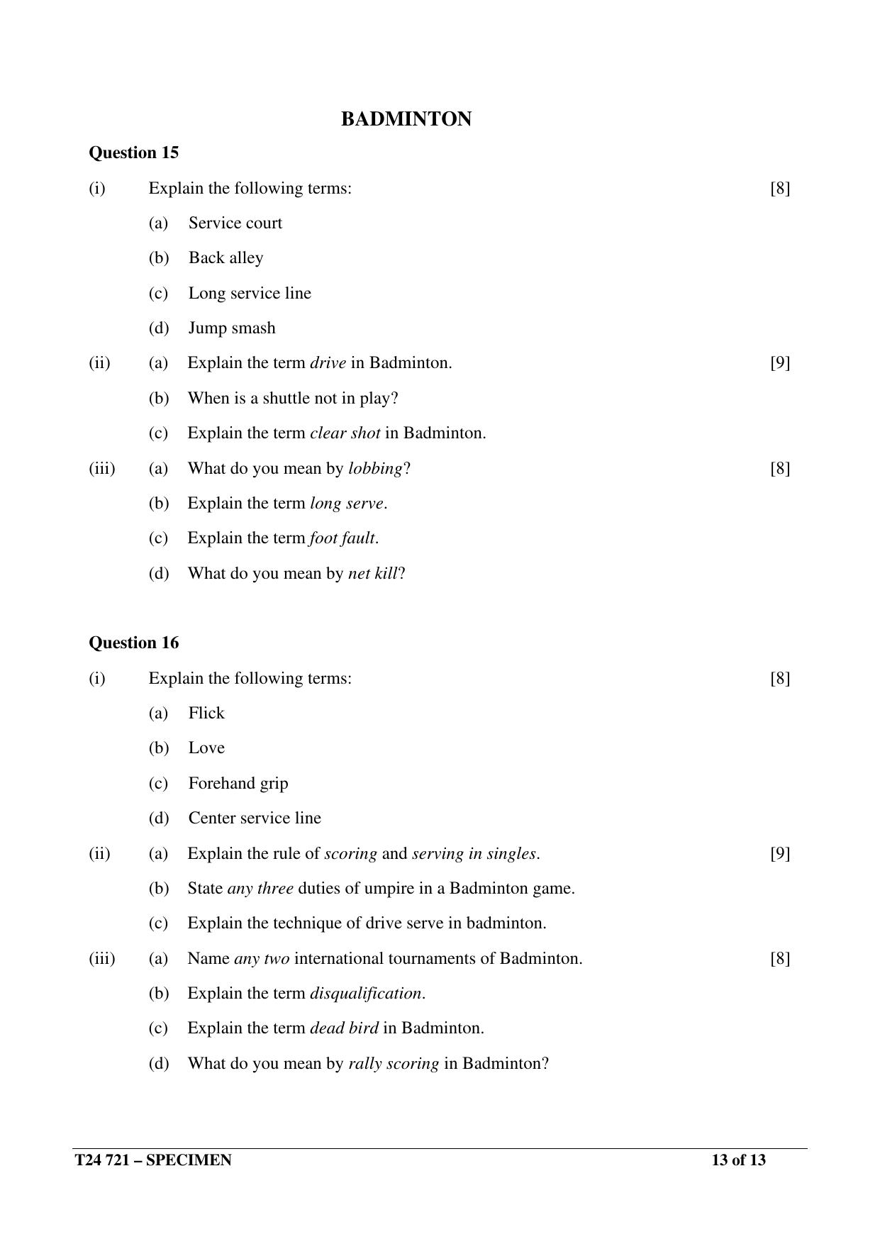 ICSE Class 10  2024 PHYSICAL EDUCATION Sample Paper - Page 13
