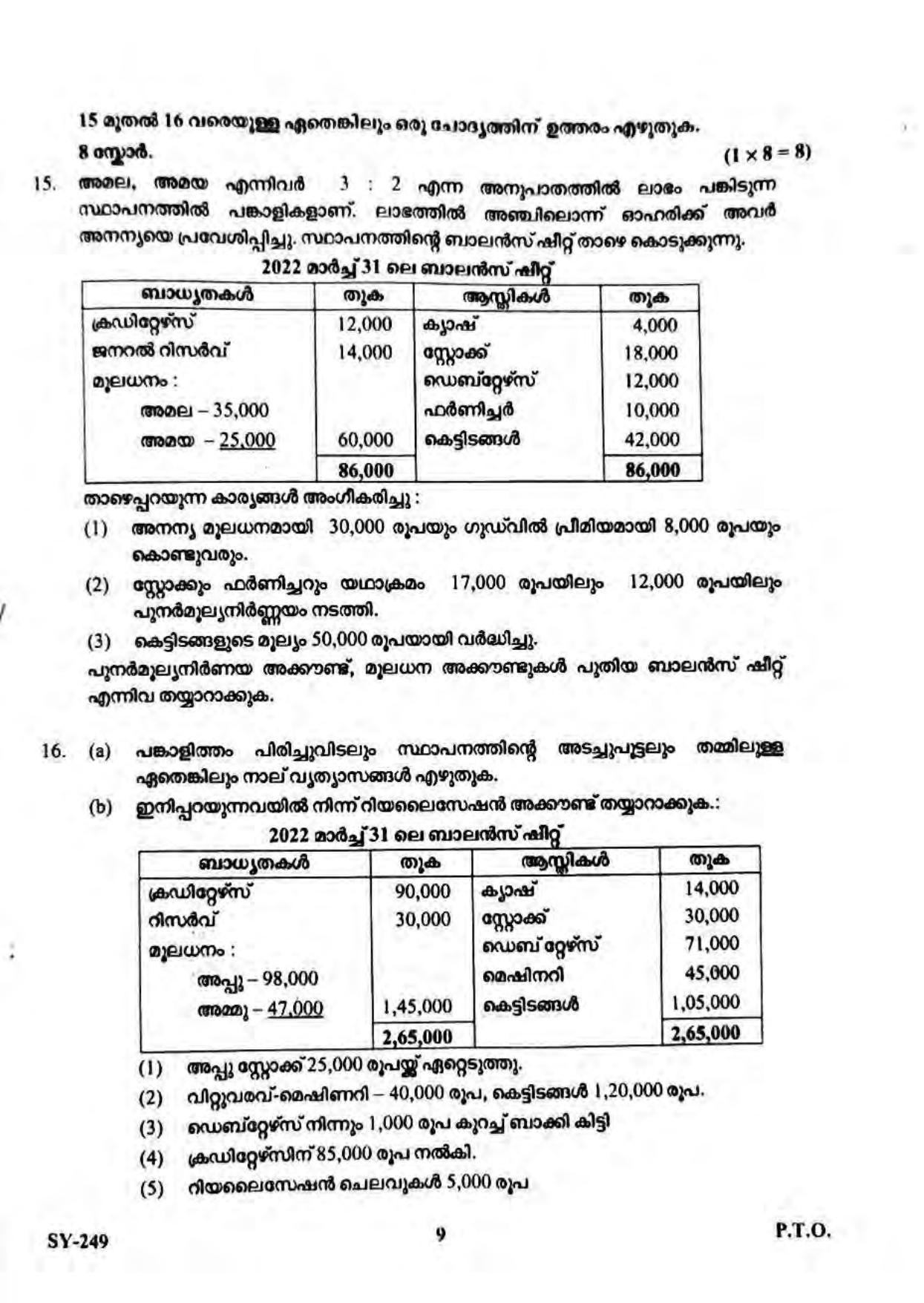 Kerala Plus Two 2023 Accountancy (AFS) Model Question Paper - Page 9