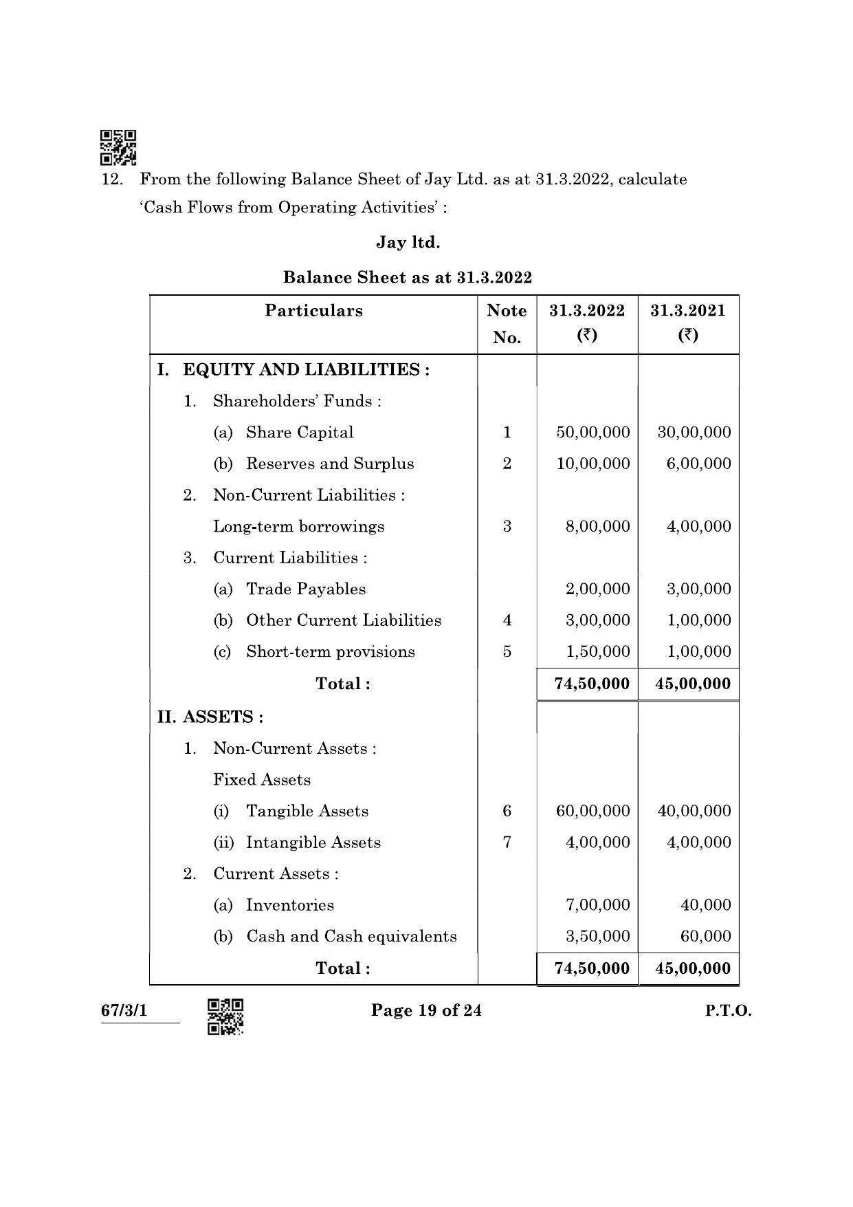 CBSE Class 12 67-3-1 Accountancy 2022 Question Paper - Page 19