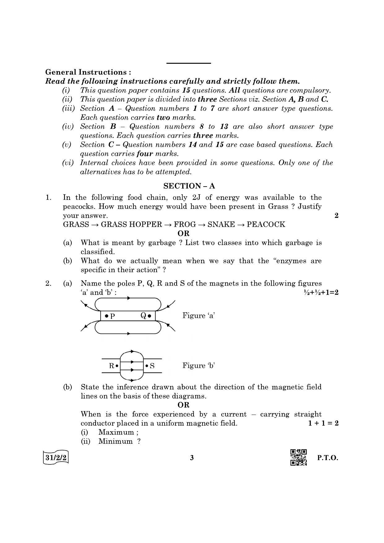 CBSE Class 10 31-2-2 Science 2022 Question Paper - IndCareer Docs