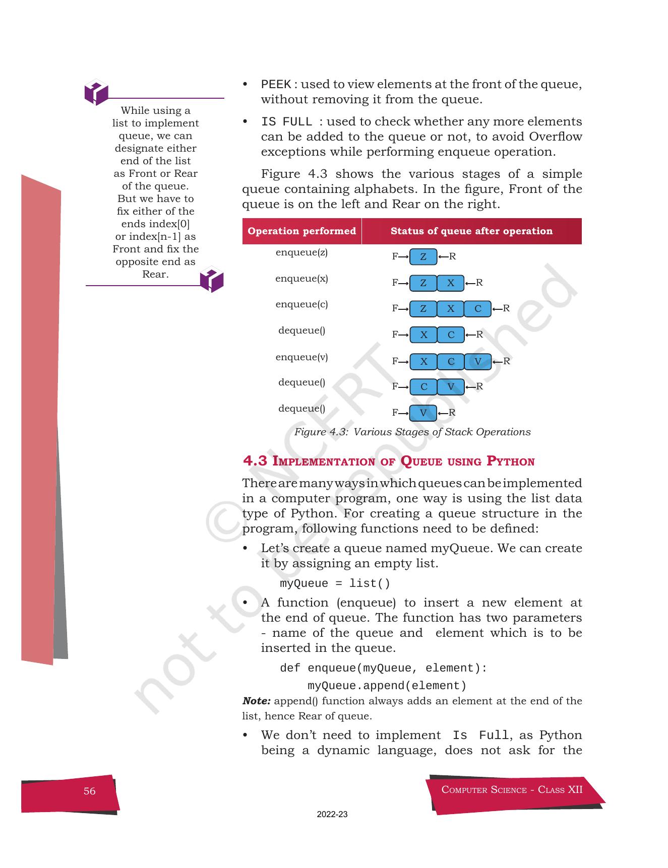 NCERT Book for Class 12 Computer Science Chapter 4 Queue - Page 4