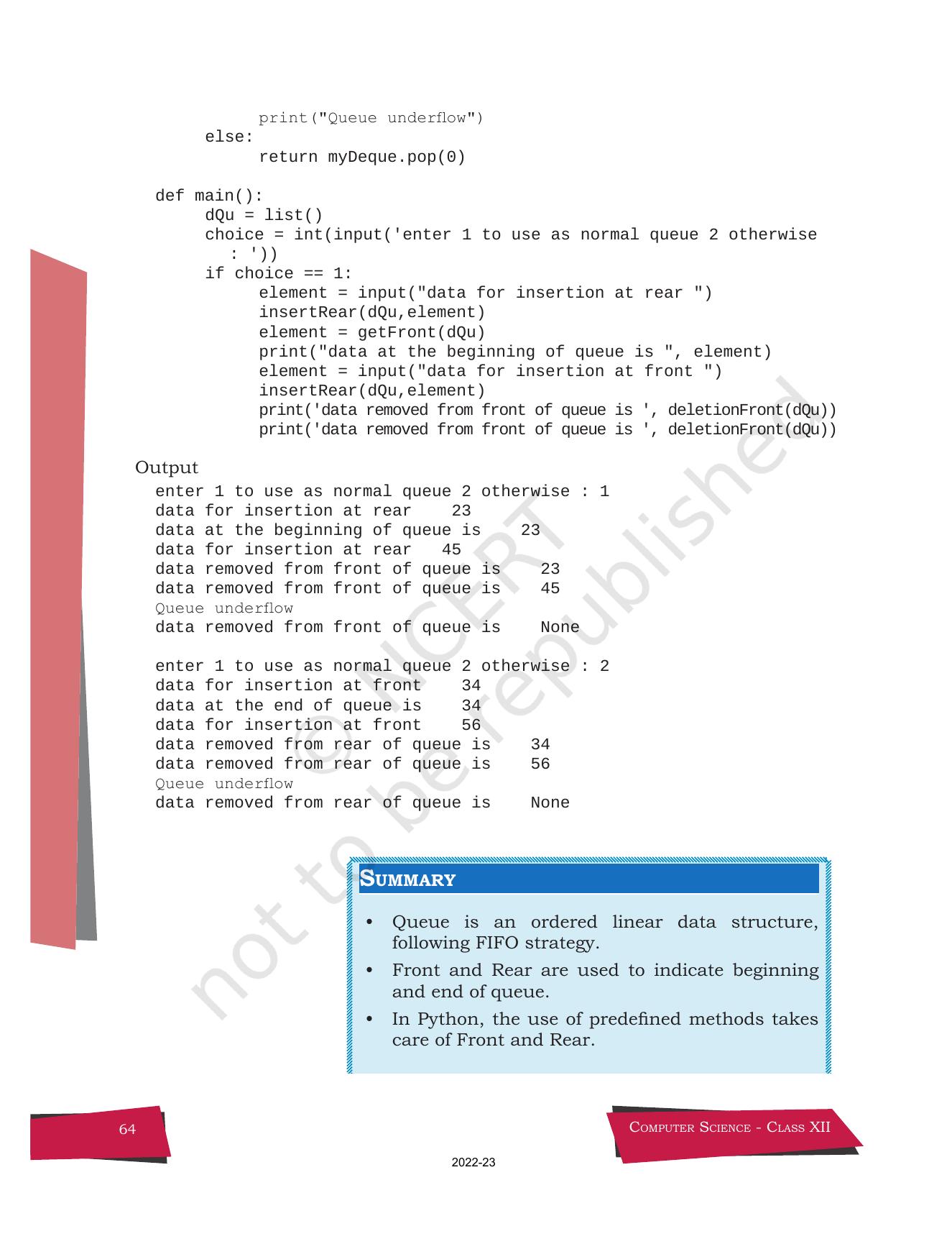 NCERT Book for Class 12 Computer Science Chapter 4 Queue - Page 12