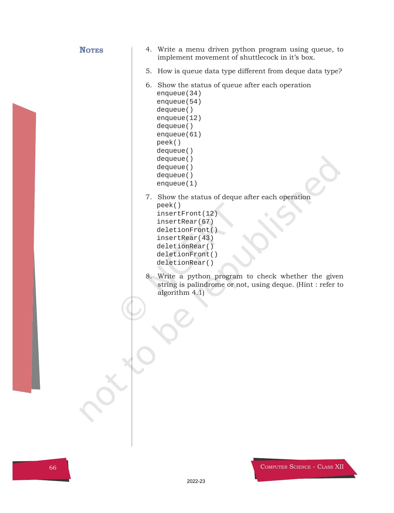 NCERT Book for Class 12 Computer Science Chapter 4 Queue - Page 14